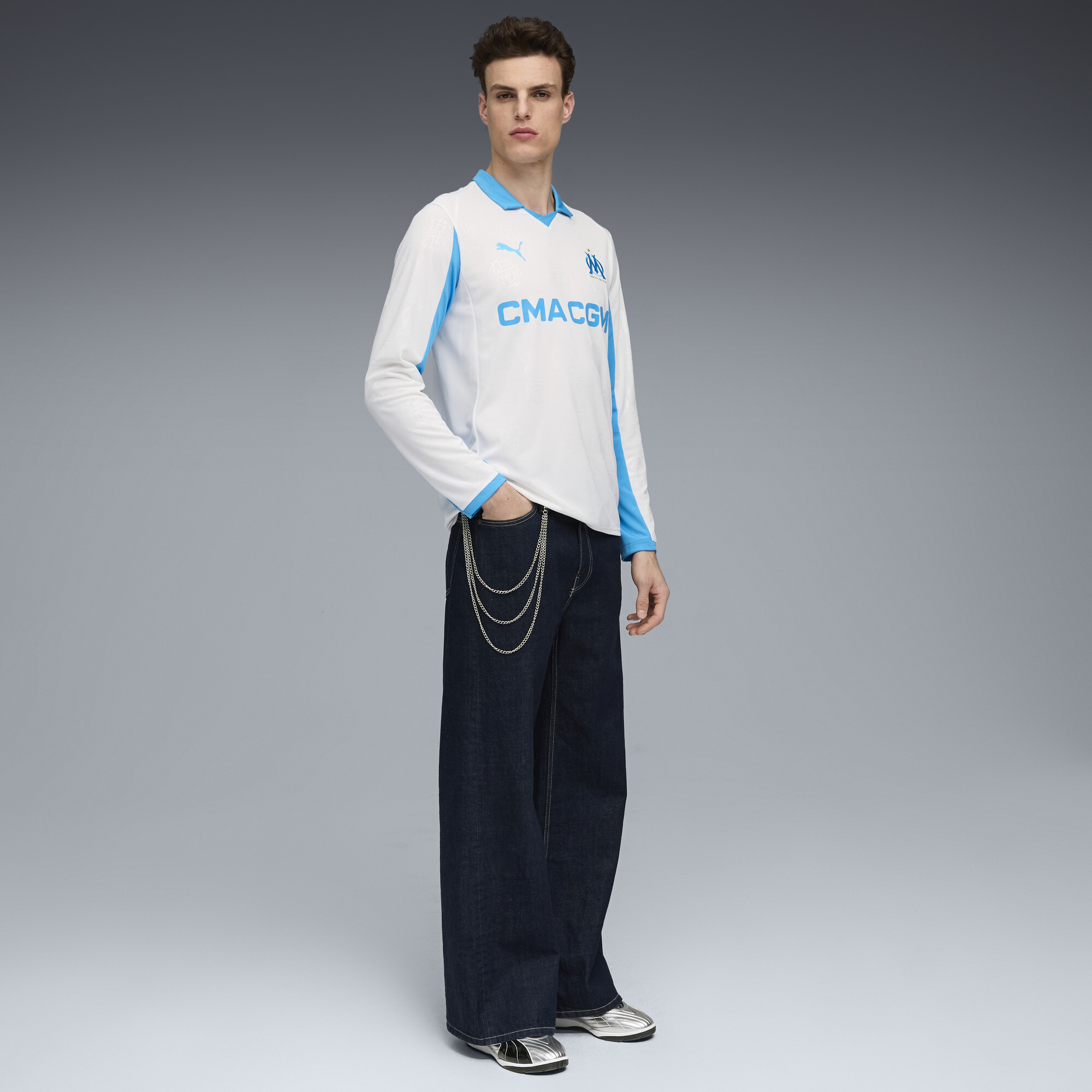 PUMA Olympique de Marseille 25/26 thuisshirt met lange mouwen voor Heren, Blauw/Wit, Maat 3XL thumbnail 2