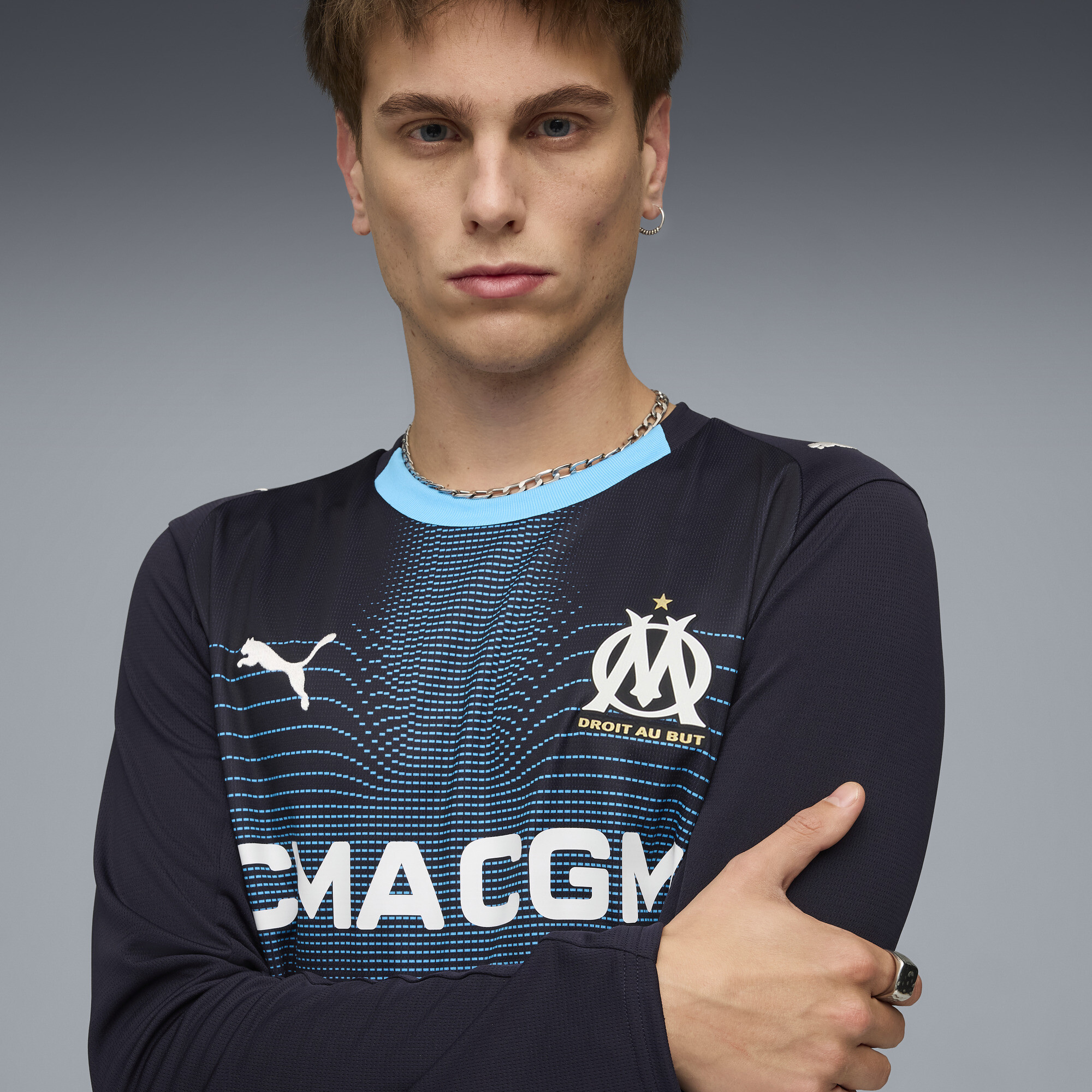 PUMA Olympique de Marseille 25/26 uitshirt met lange mouwen voor Heren, Blauw, Maat XXL thumbnail 5