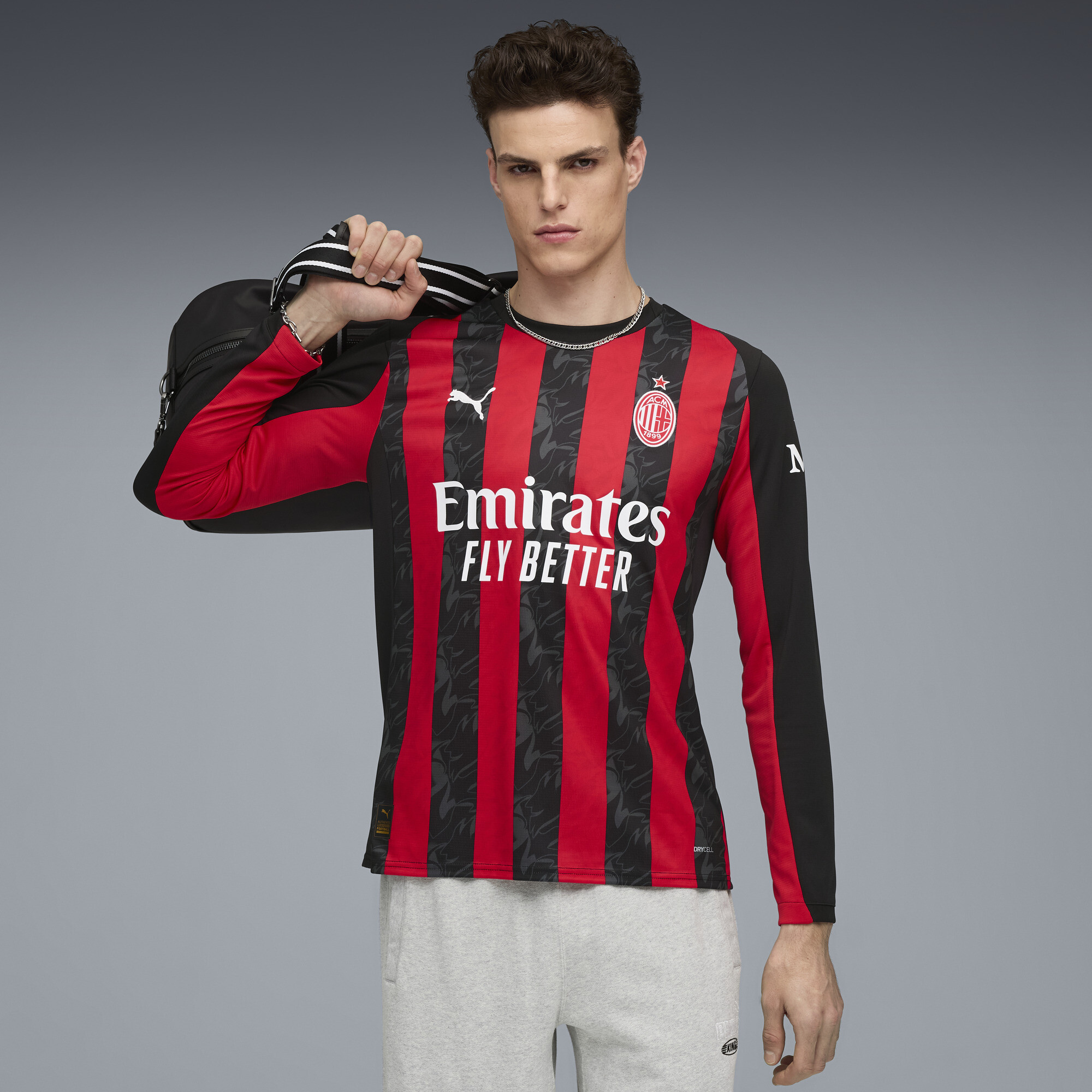 PUMA AC Milan 25/26 thuisshirt met lange mouwen voor Heren, Zwart/Rood, Maat S thumbnail 6