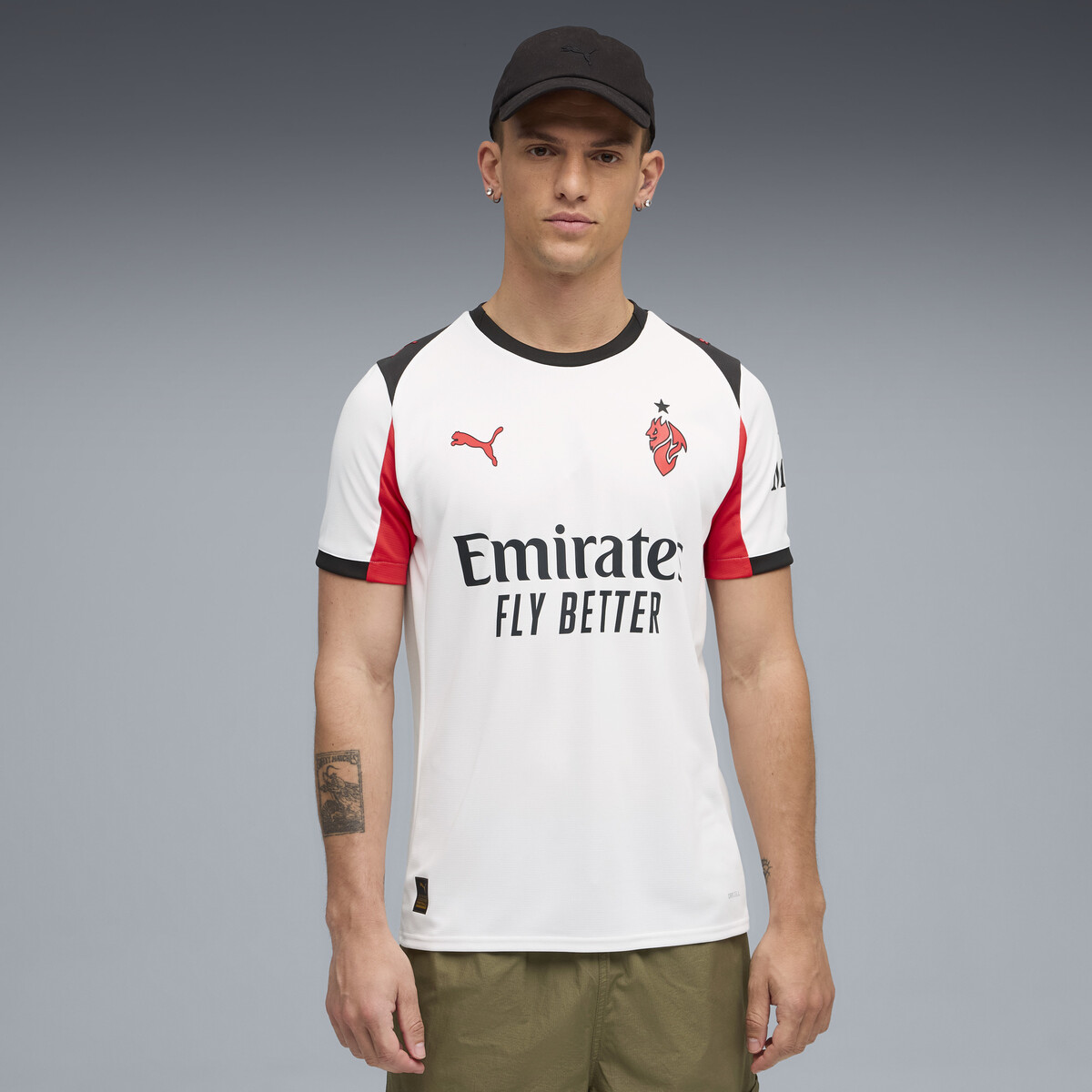 AC Milan 25/26 Away Jersey Men in White/For All Time Red by PUMA, Medium