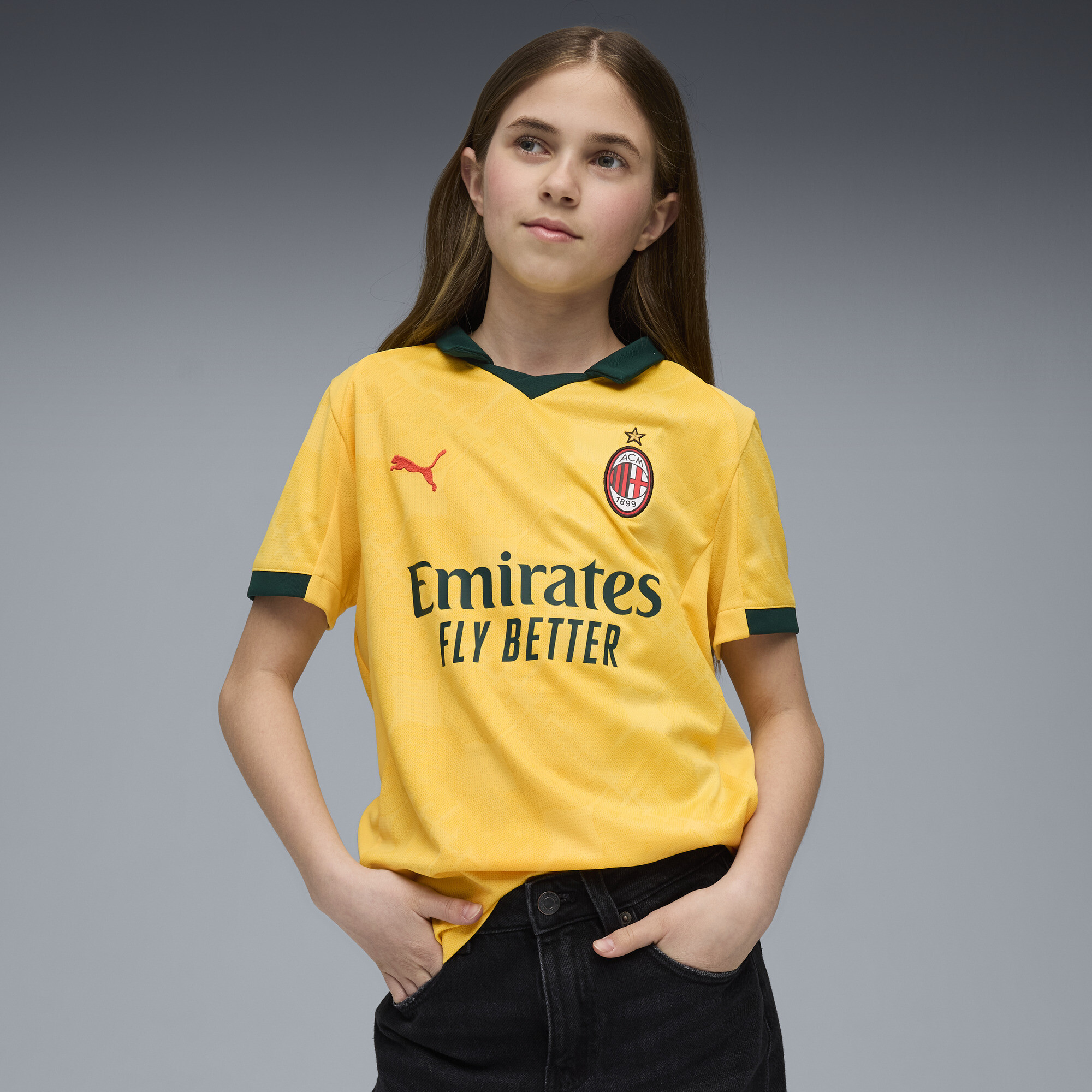 PUMA AC Milan 25/26 Third Replica Big Kids' Soccer Jersey in Yellow, Size M