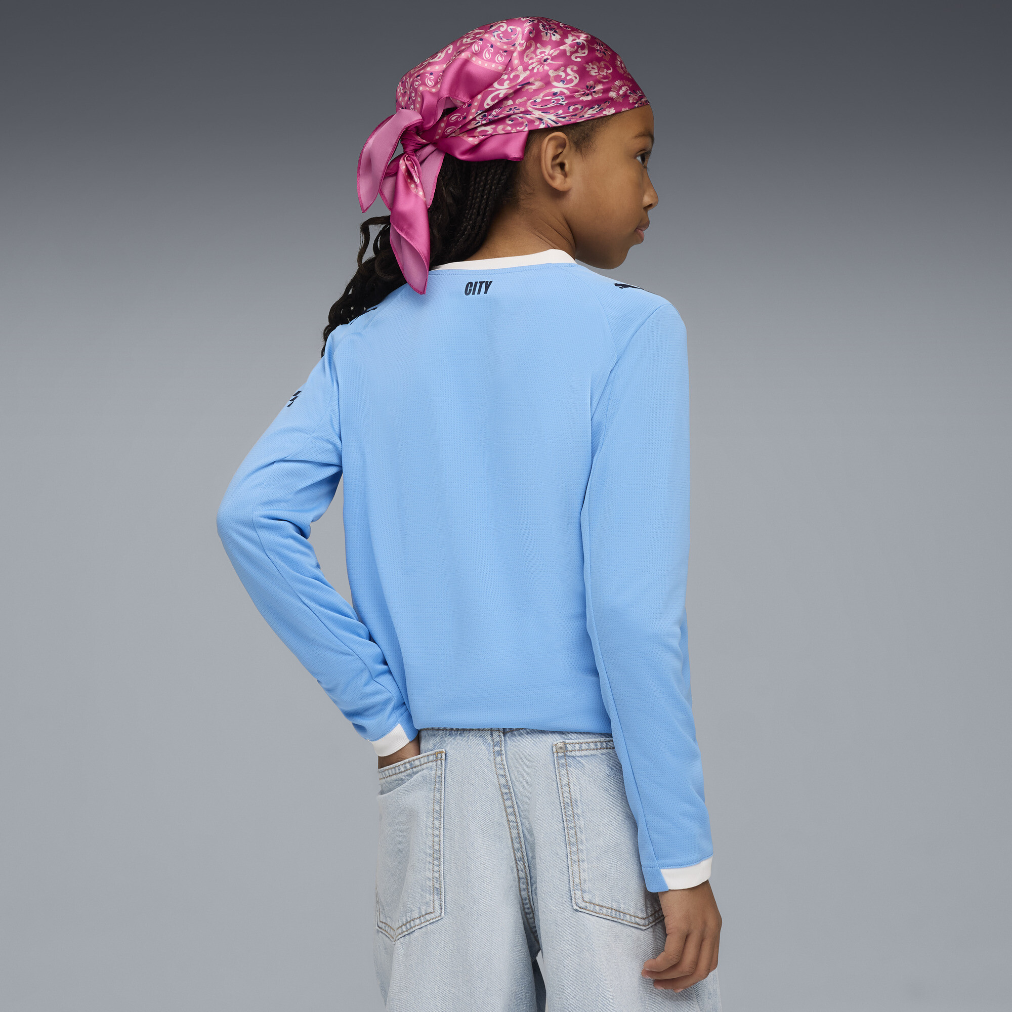 PUMA Manchester City 25/26 uitshirt met lange mouw, Blauw/Wit, Maat 15-16Y thumbnail 4