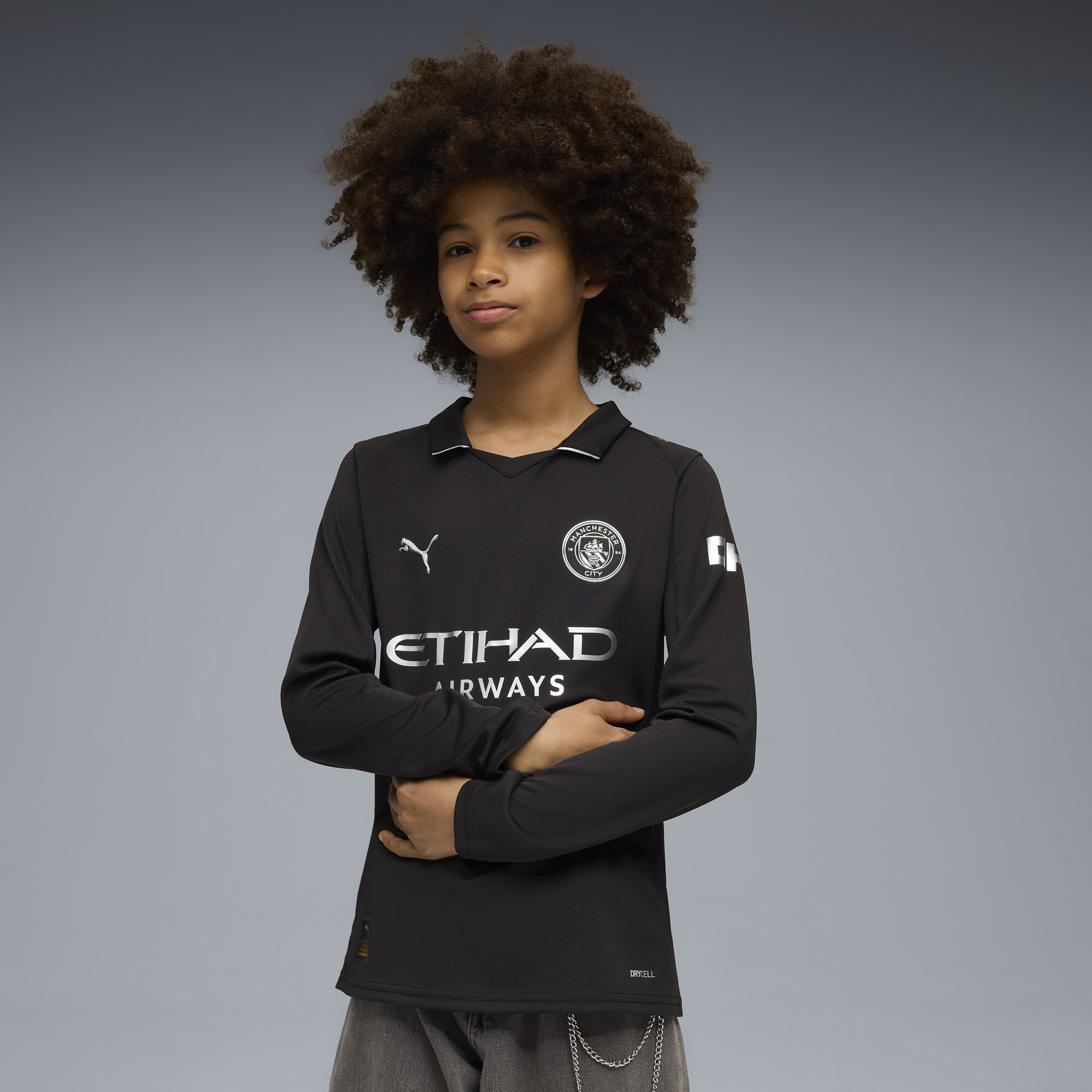PUMA Manchester City 25/26 uitshirt met lange mouw, Zwart, Maat 13-14Y