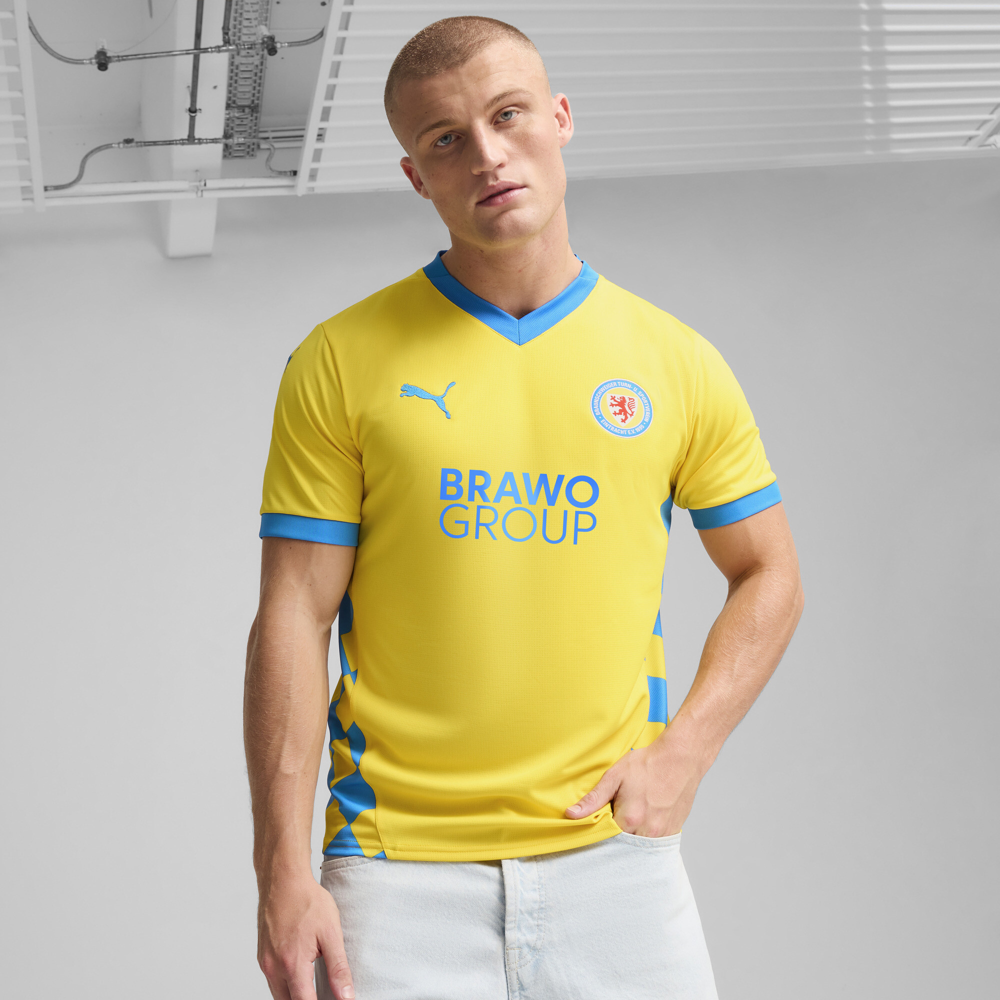 Puma Eintracht Braunschweig 24/25 Heimtrikot Herren | Mit Print | Faster Yellow/Ignite Blue | Größe: 3XL