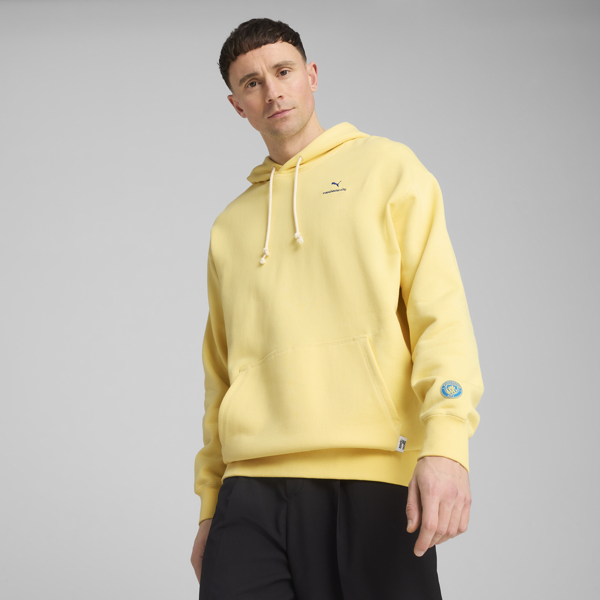 Puma Manchester City MMQ Hoodie Herren | Mit Plain | Pale Lemon/Tropical Blue | Größe: XL