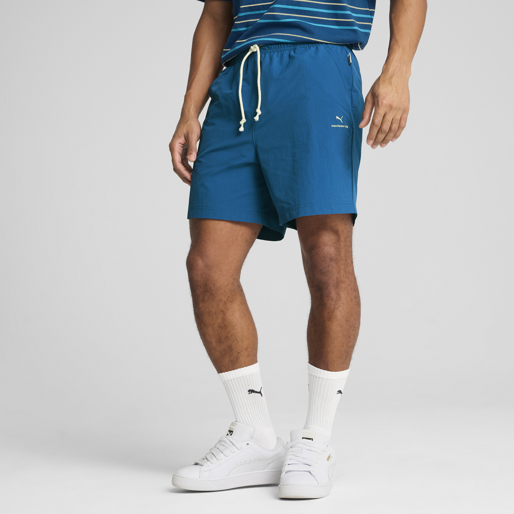 Puma Manchester City MMQ Shorts Herren | Mit Plain | Sailing Blue/Pale Lemon | Größe: XXL