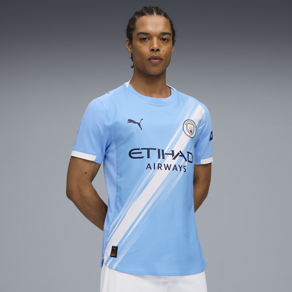 Manchester City 25/26 Authentic Home Jersey Men in Team Light Blue/White by PUMA, XS