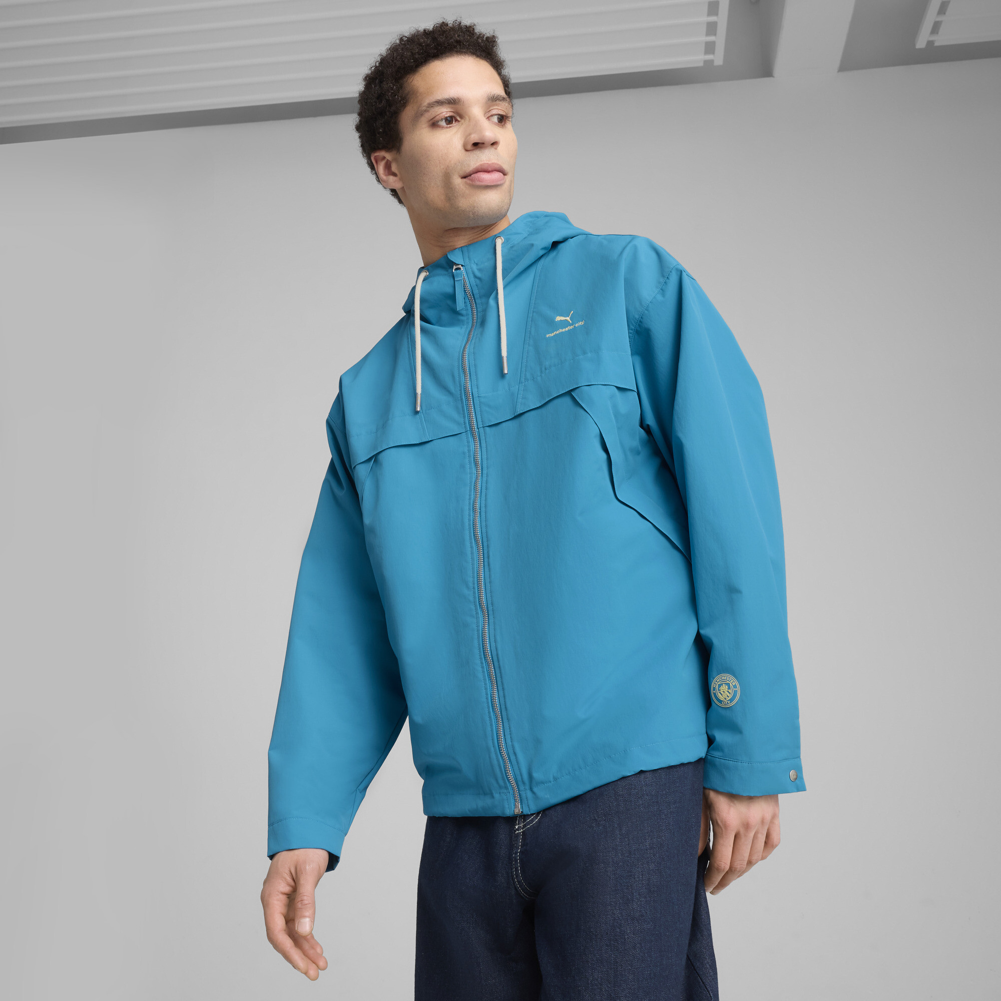 Puma Manchester City MMQ Jacke Herren | Mit Plain | Tropical Blue/Pale Lemon | Größe: XL