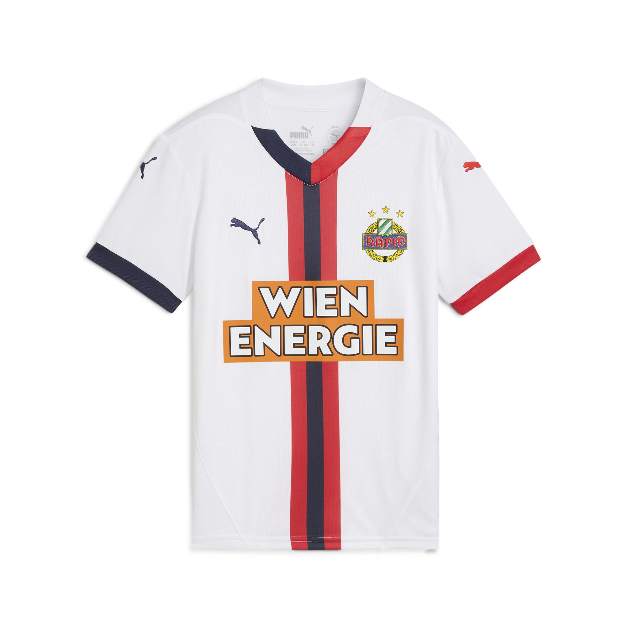 Puma SK Wien 24/25 Auswärtstrikot Teenager Für Für Kinder | Mit Plain | White/Red/Navy | Größe: 5-6Y