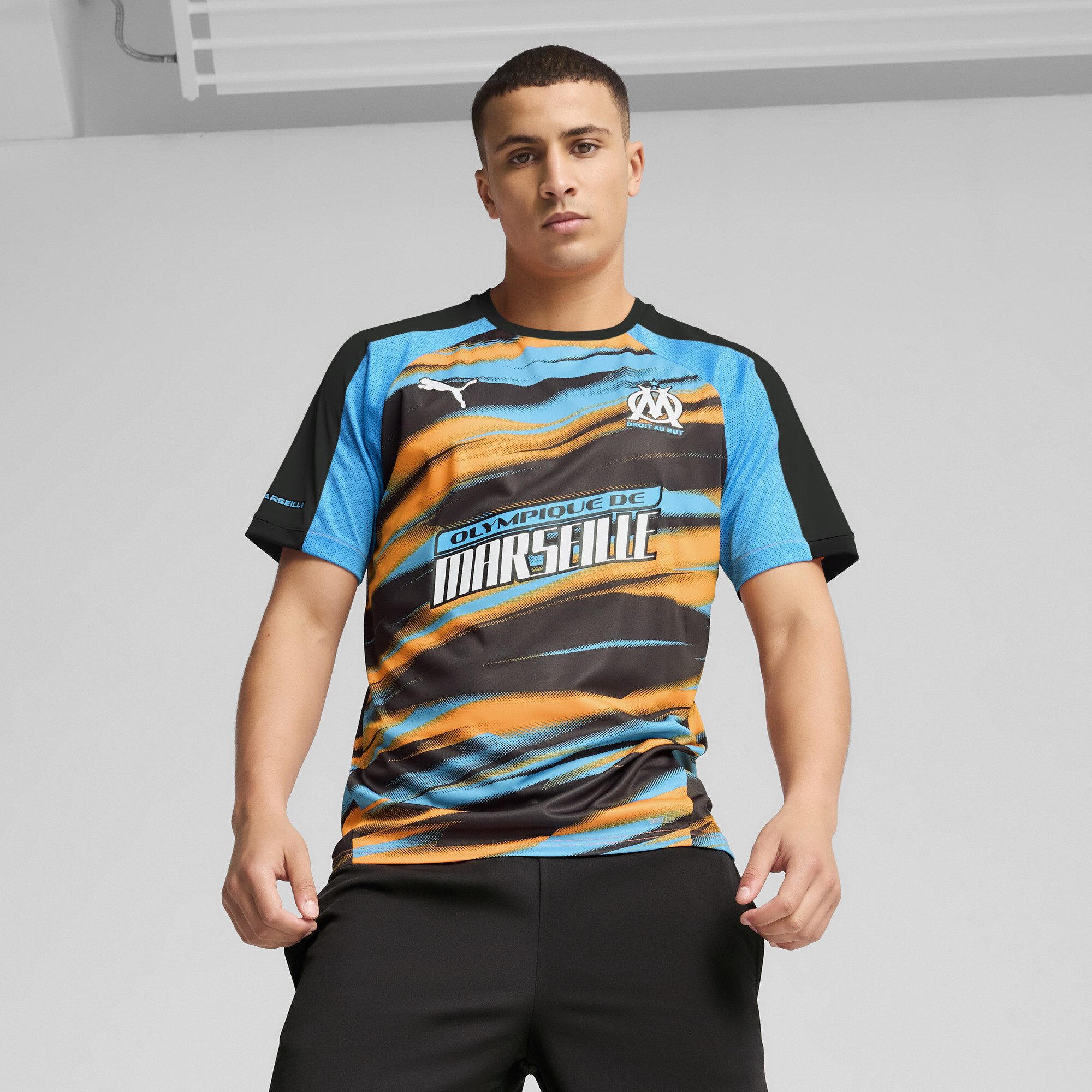 Puma Olympique de Marseille Faster Trikot Herren | Mit Print | Heat Fire/Azure | Größe: XS