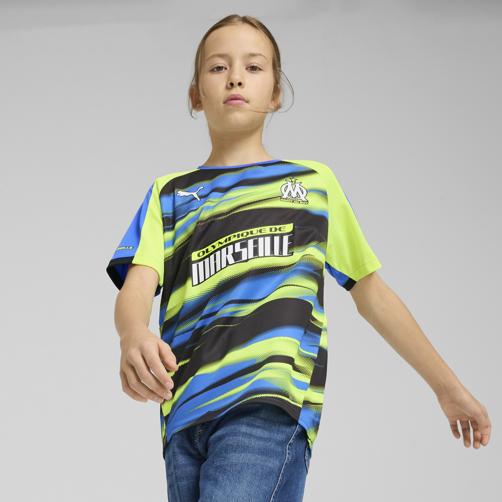 Puma Olympique de Marseille Faster Trikot Teenager Für Für Kinder | Mit Print | Bluemazing/Yellow Alert | Größe: 9-10Y