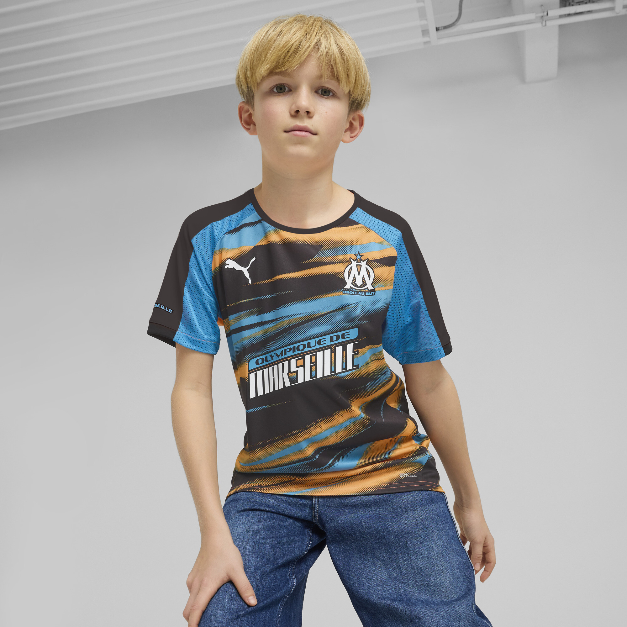 Puma Olympique de Marseille Faster Trikot Teenager Für Für Kinder | Mit Print | Heat Fire/Azure | Größe: 11-12Y