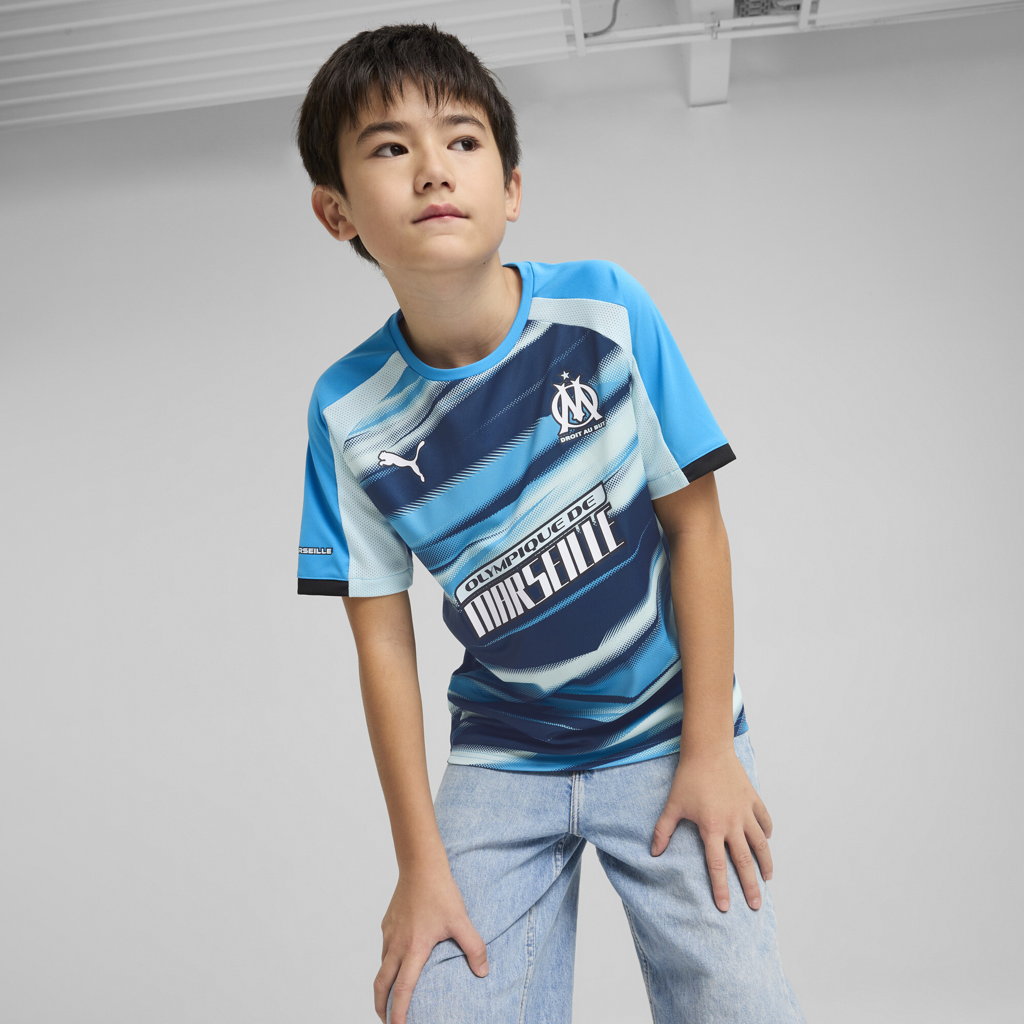 Puma Olympique de Marseille Faster Trikot Teenager Für Für Kinder | Mit Print | Azure/Nitro Blue | Größe: 9-10Y