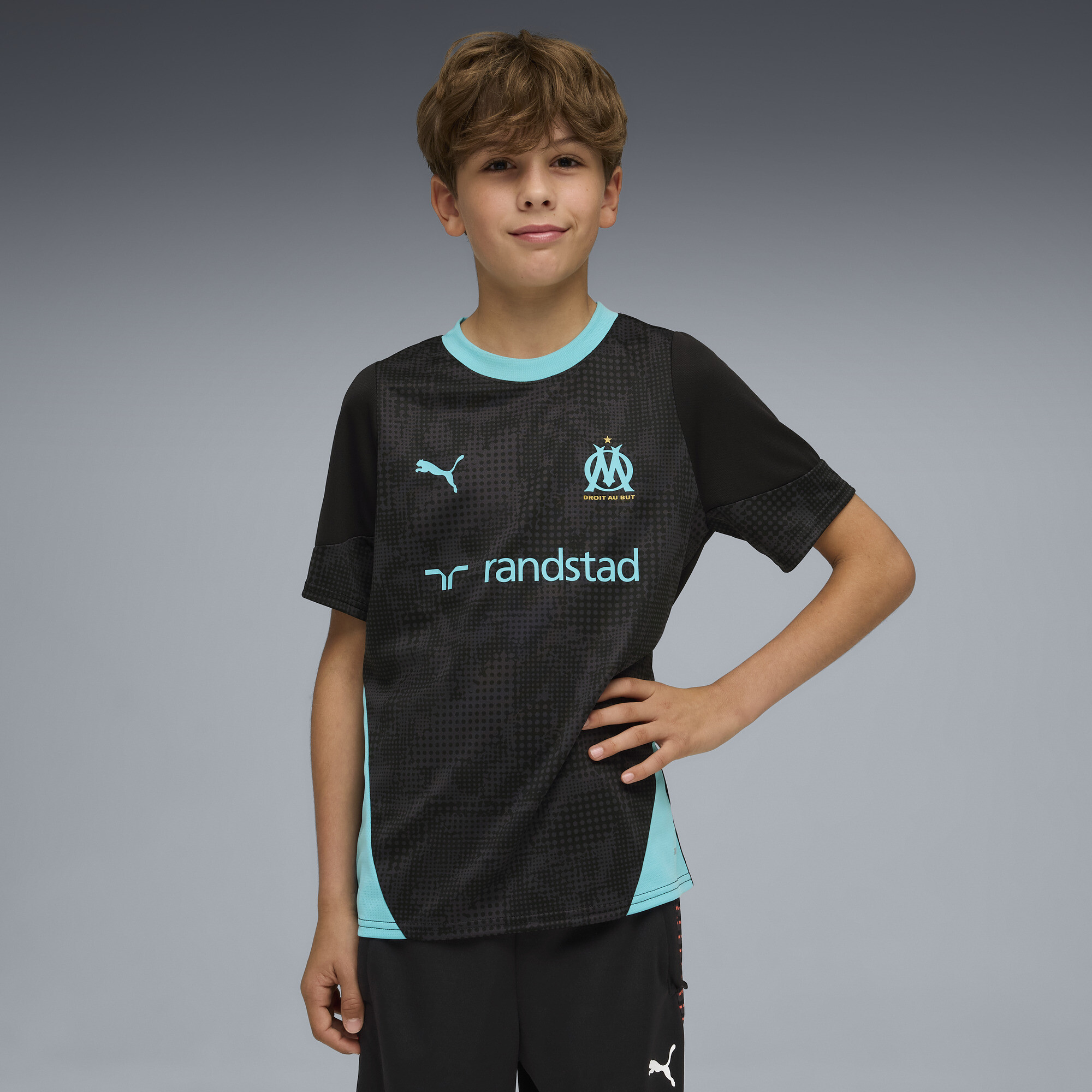 PUMA Olympique de Marseille trainingsshirt, Zwart, Maat 5-6Y