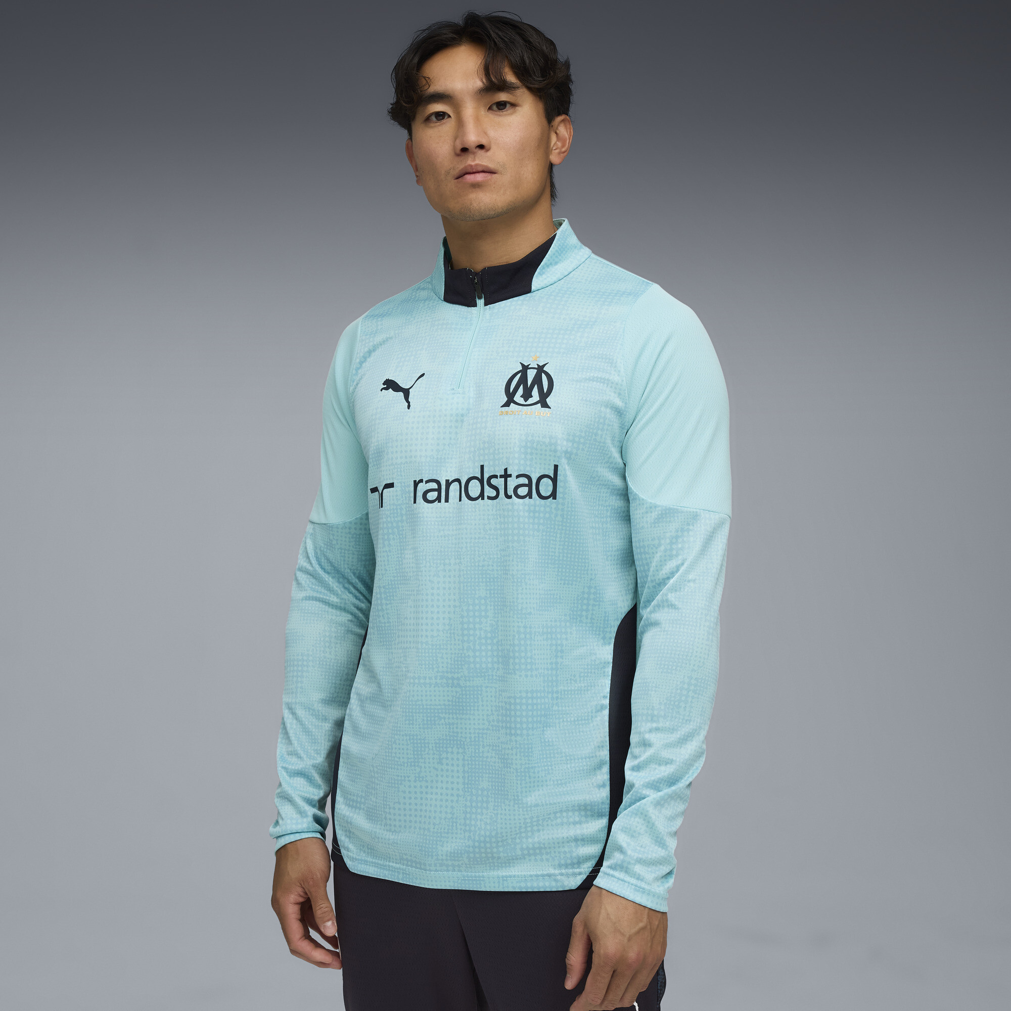 PUMA Olympique de Marseille trainingstop met kwartrits voor Heren, Blauw, Maat S thumbnail 6