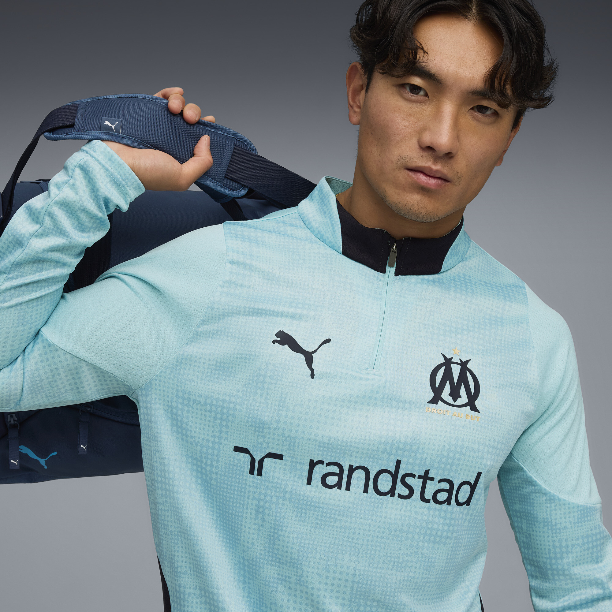 PUMA Olympique de Marseille trainingstop met kwartrits voor Heren, Blauw, Maat S thumbnail 5