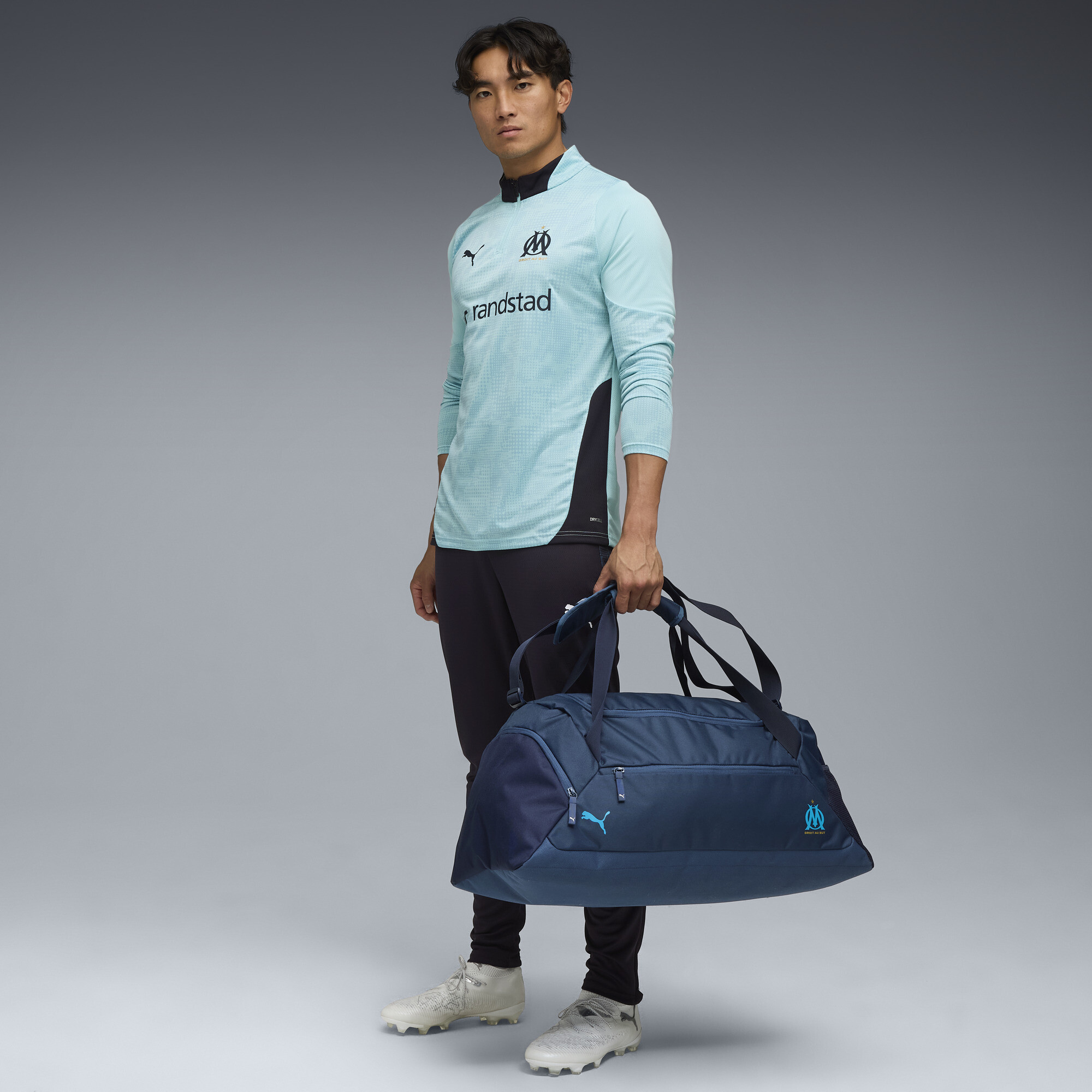 PUMA Olympique de Marseille trainingstop met kwartrits voor Heren, Blauw, Maat S thumbnail 4