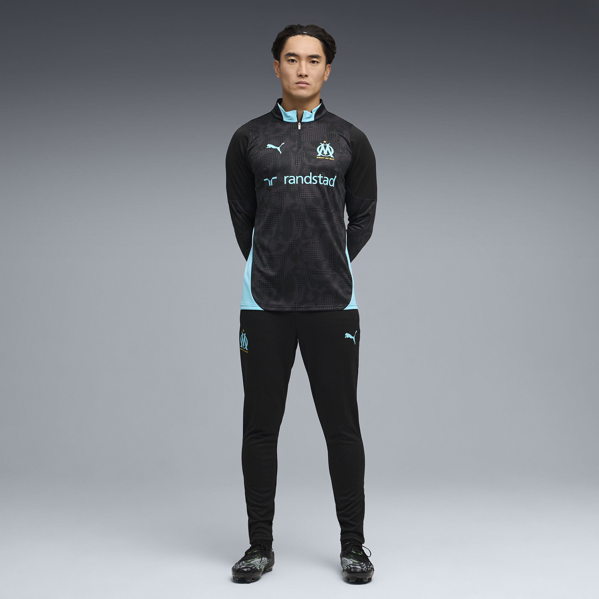 PUMA Olympique de Marseille trainingstop met kwartrits voor Heren, Zwart, Maat S thumbnail 2