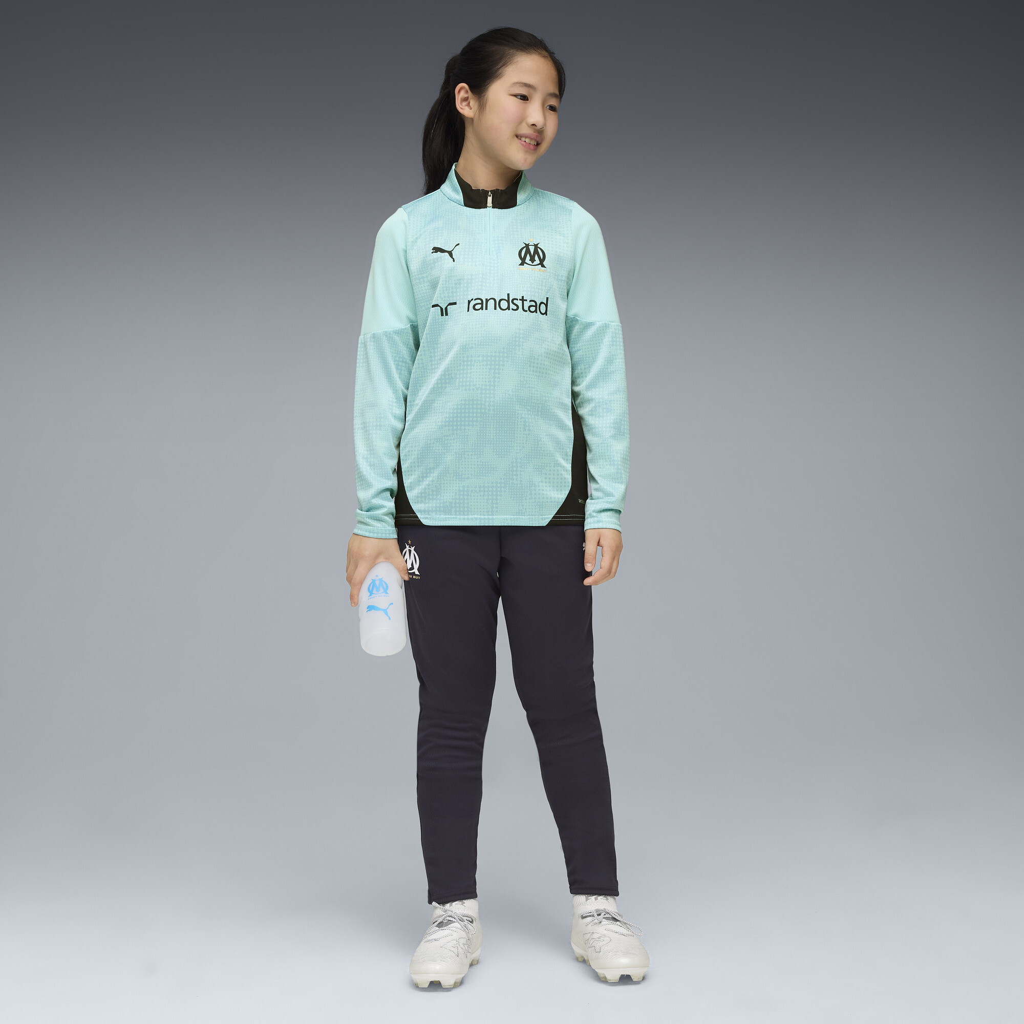 PUMA Olympique de Marseille trainingstop met kwartrits, Blauw, Maat 9-10Y thumbnail 5