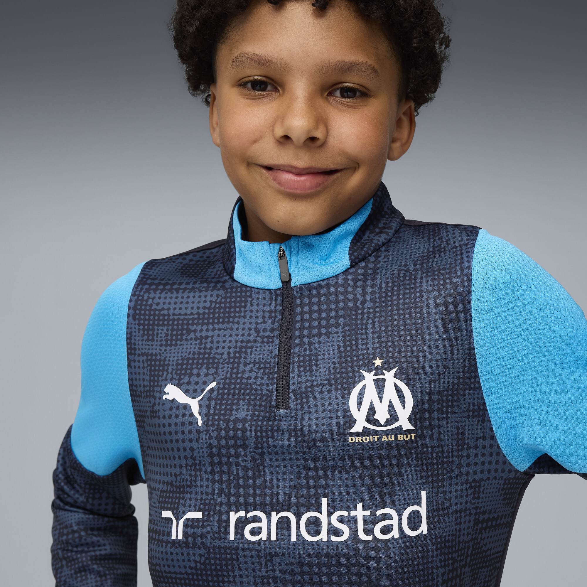 PUMA Olympique de Marseille trainingstop met kwartrits, Blauw, Maat 15-16Y thumbnail 6