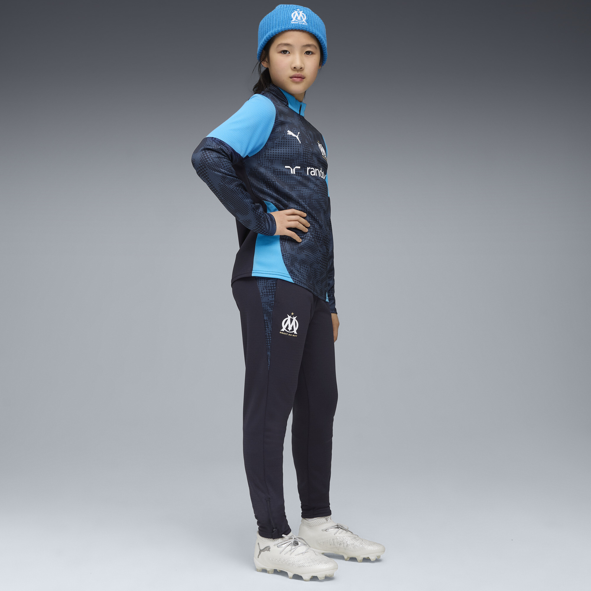 PUMA Olympique de Marseille trainingstop met kwartrits, Blauw, Maat 15-16Y thumbnail 5