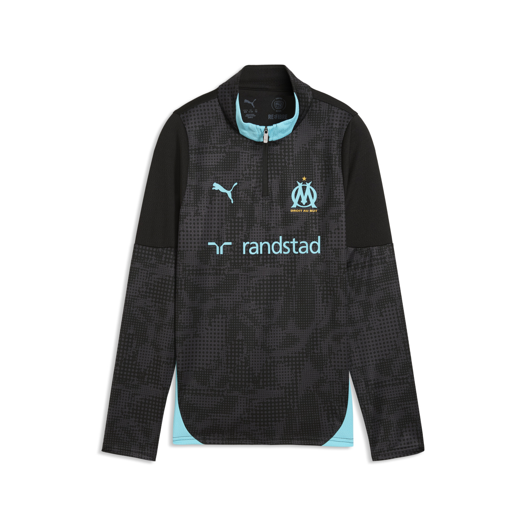 PUMA Olympique de Marseille trainingstop met kwartrits, Zwart, Maat 11-12Y thumbnail 3
