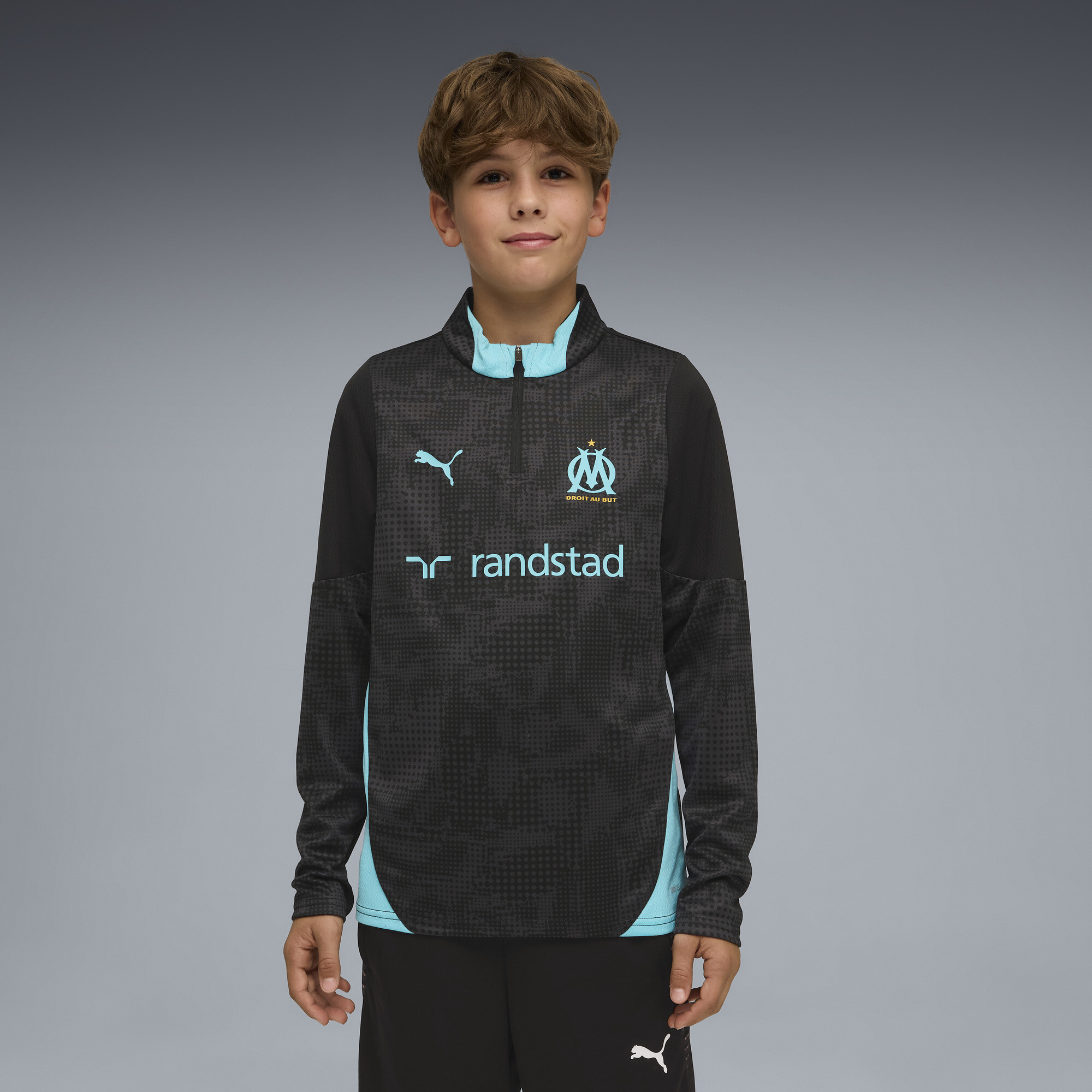 PUMA Olympique de Marseille trainingstop met kwartrits, Zwart, Maat 11-12Y