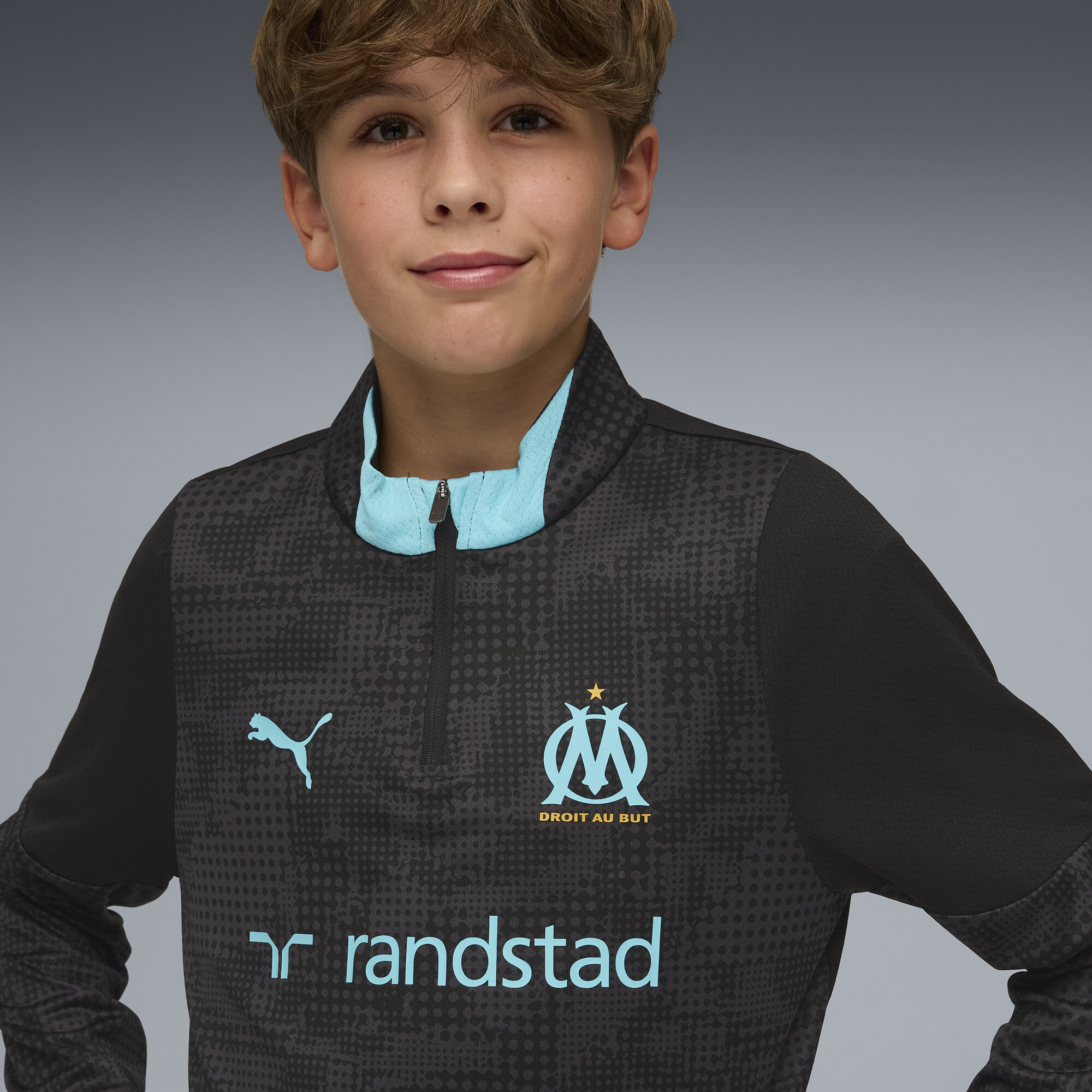 PUMA Olympique de Marseille trainingstop met kwartrits, Zwart, Maat 11-12Y thumbnail 6