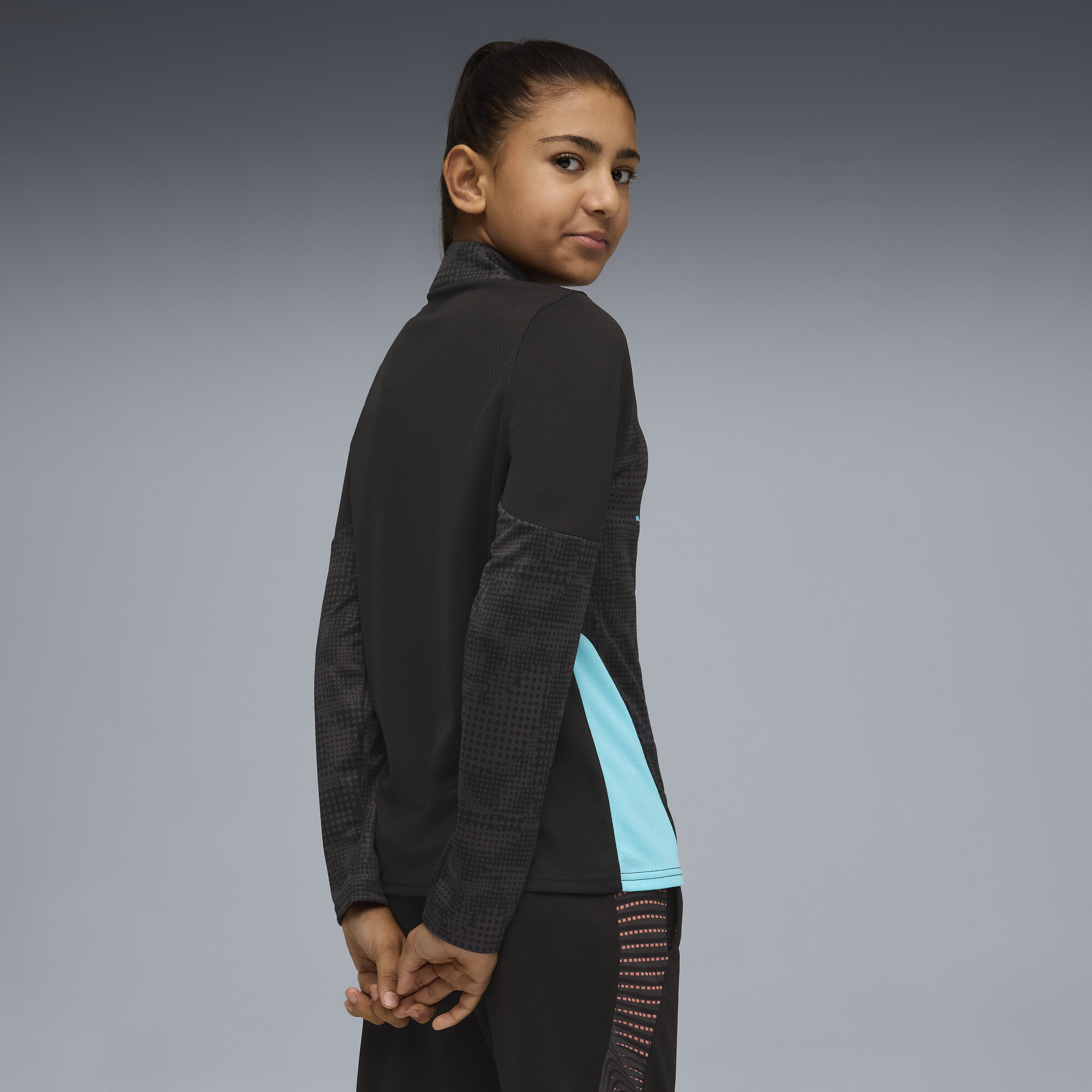 PUMA Olympique de Marseille trainingstop met kwartrits, Zwart, Maat 11-12Y thumbnail 4