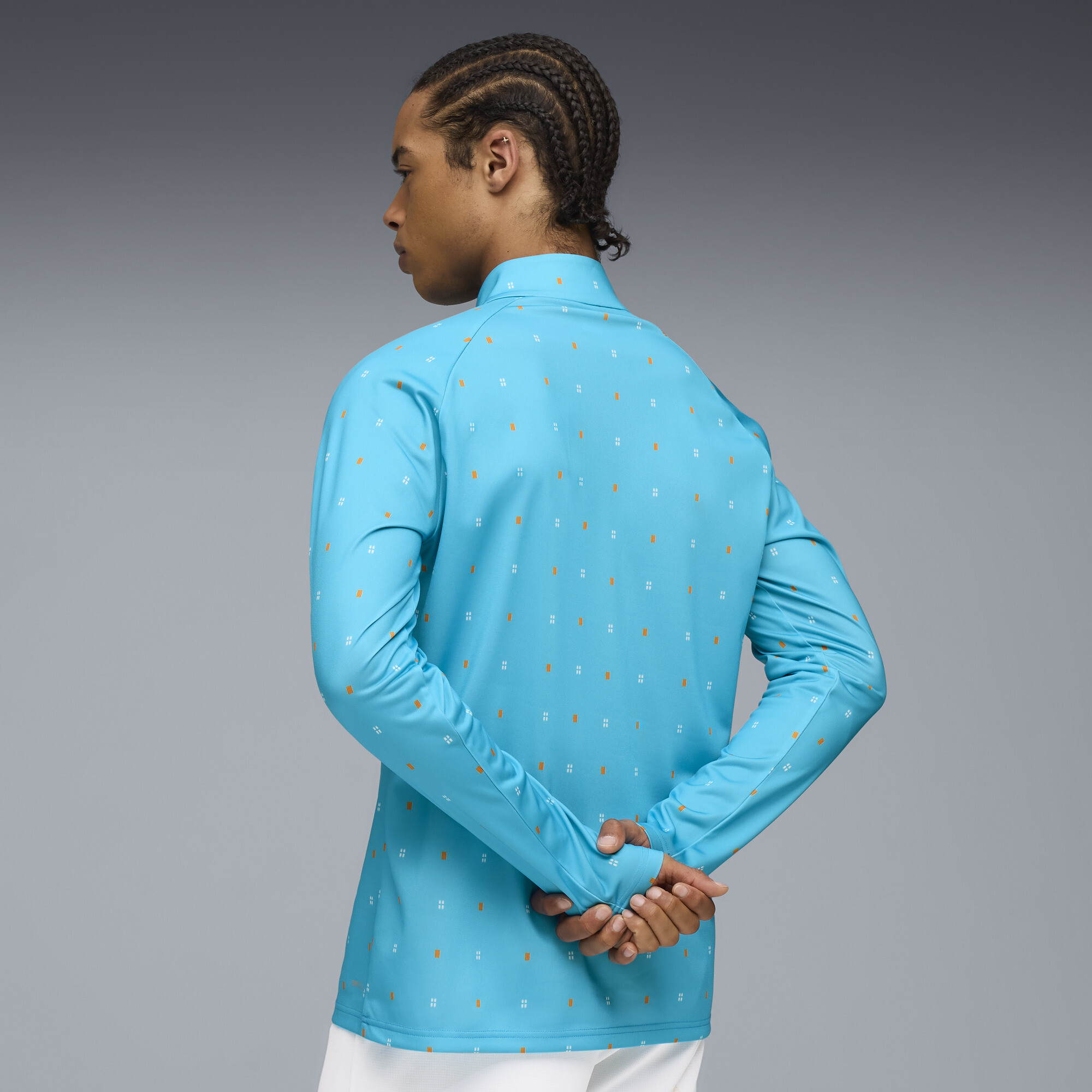 PUMA Olympique de Marseille pre-match top met kwartrits voor Heren, Blauw/Wit, Maat XL thumbnail 3