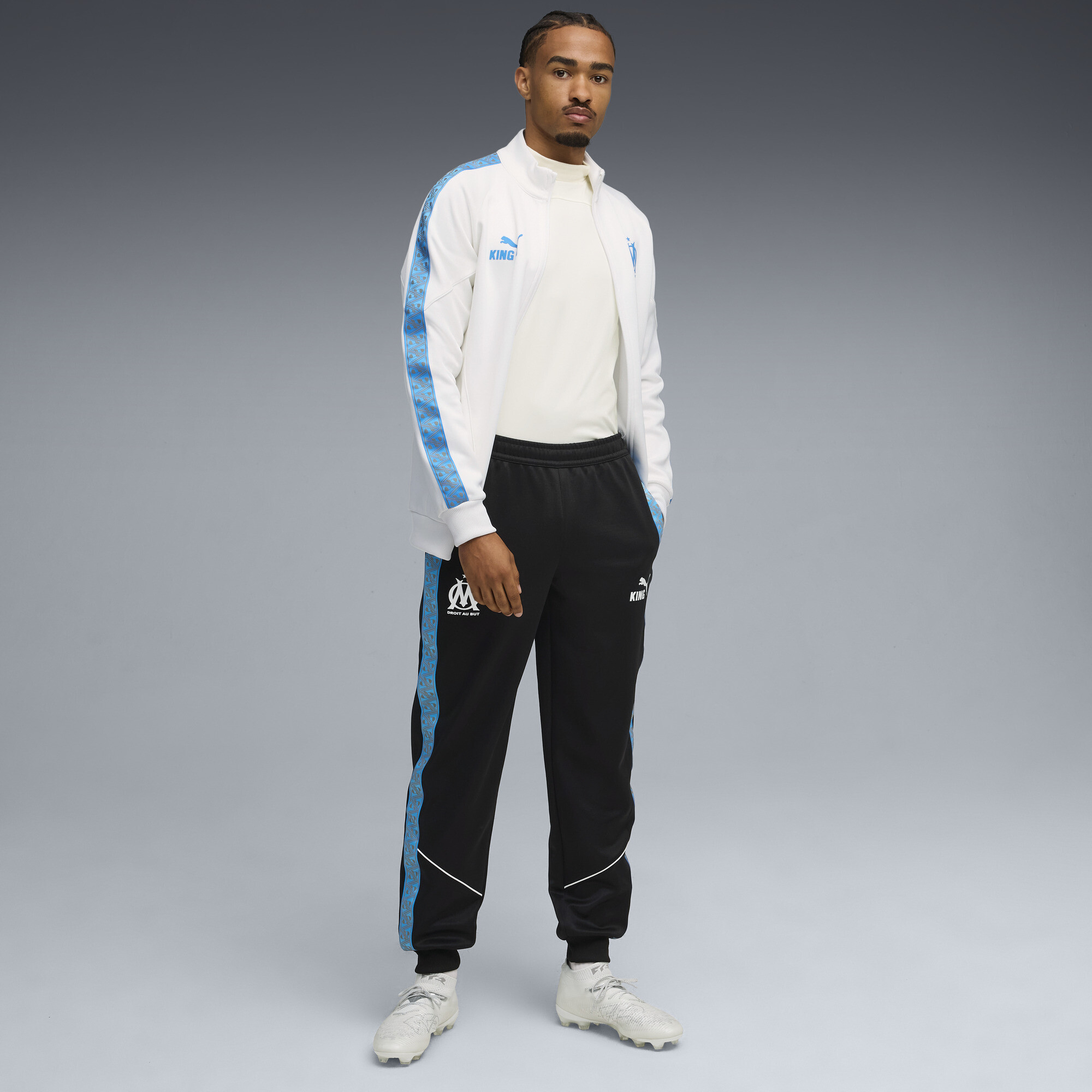 PUMA Olympique de Marseille KING Anthem broek voor Heren, Blauw/Zwart, Maat XXL thumbnail 4