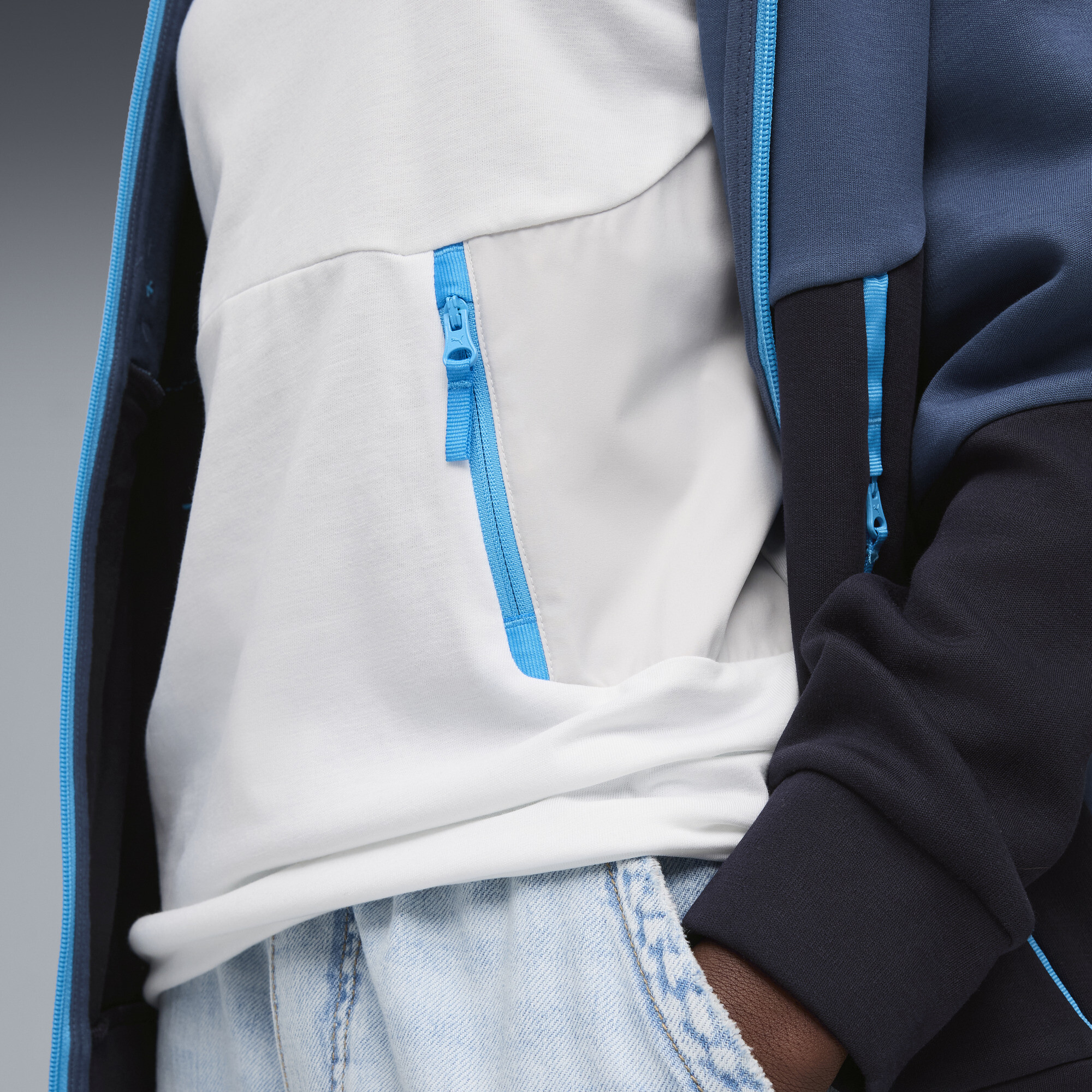 Olympique de Marseille PUMATECH T-shirt met zakje, Blauw/Wit, Maat 9-10Y thumbnail 6