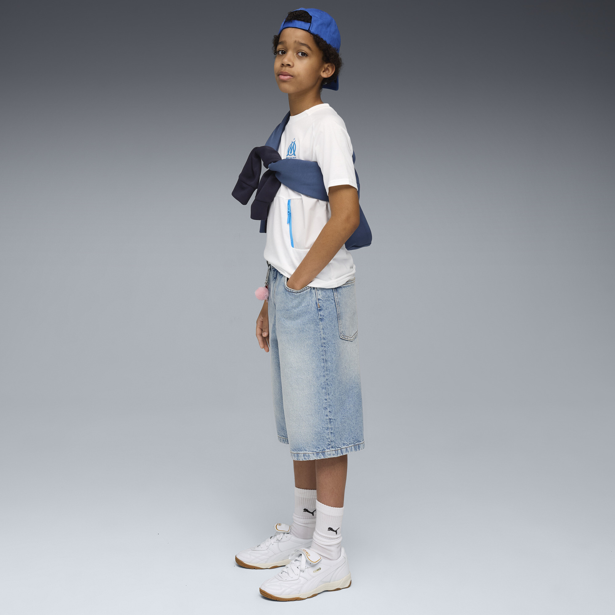 Olympique de Marseille PUMATECH T-shirt met zakje, Blauw/Wit, Maat 9-10Y thumbnail 5