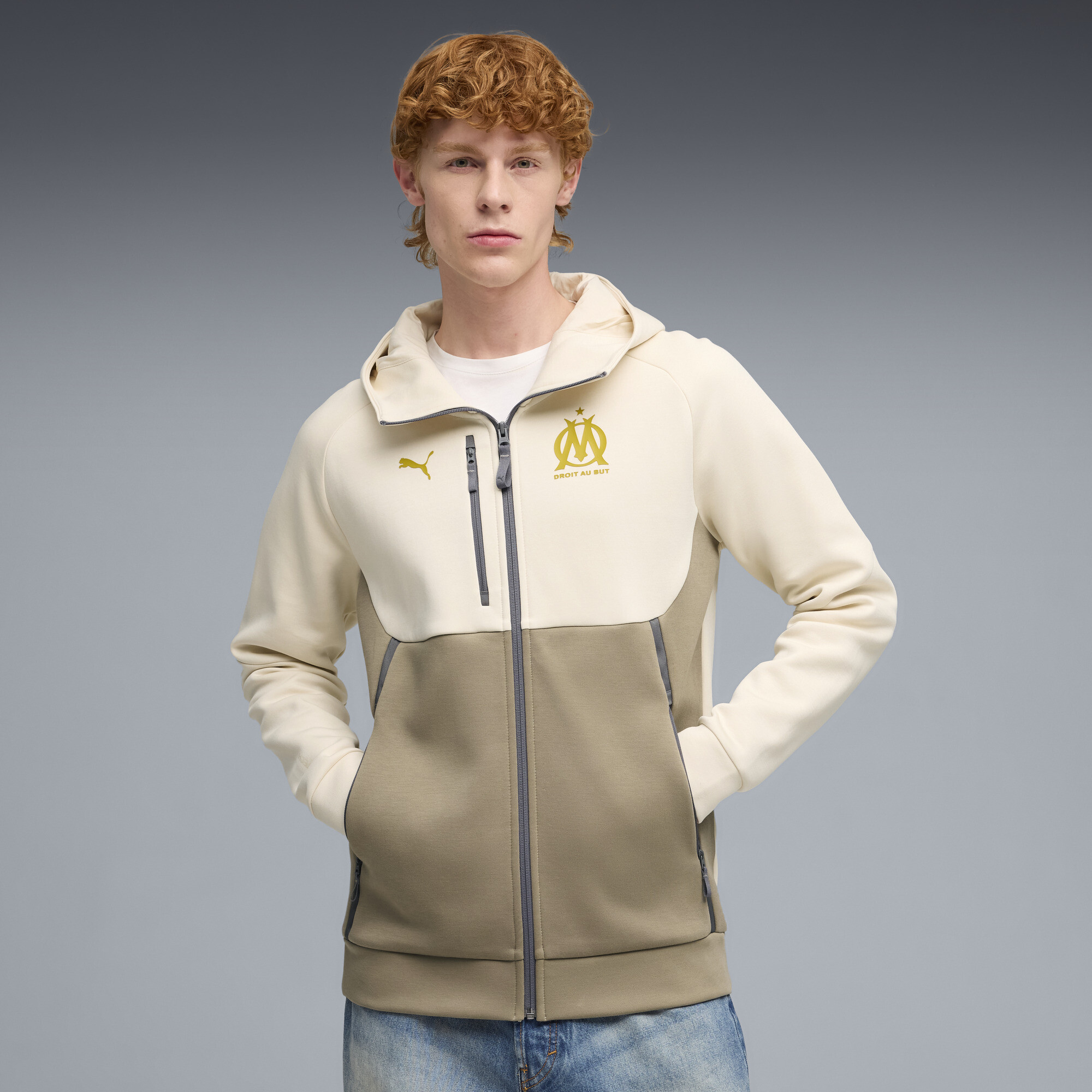 Olympique de Marseille PUMATECH capuchon met rits voor Heren, Goud, Maat XL thumbnail 6