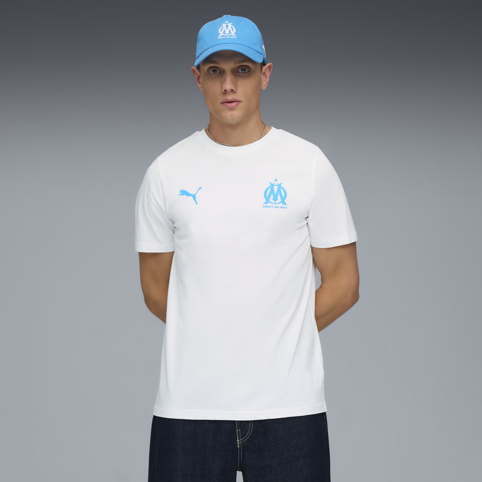 PUMA Olympique de Marseille FtblEssentials T-shirt voor Heren, Blauw/Wit, Maat L thumbnail 6