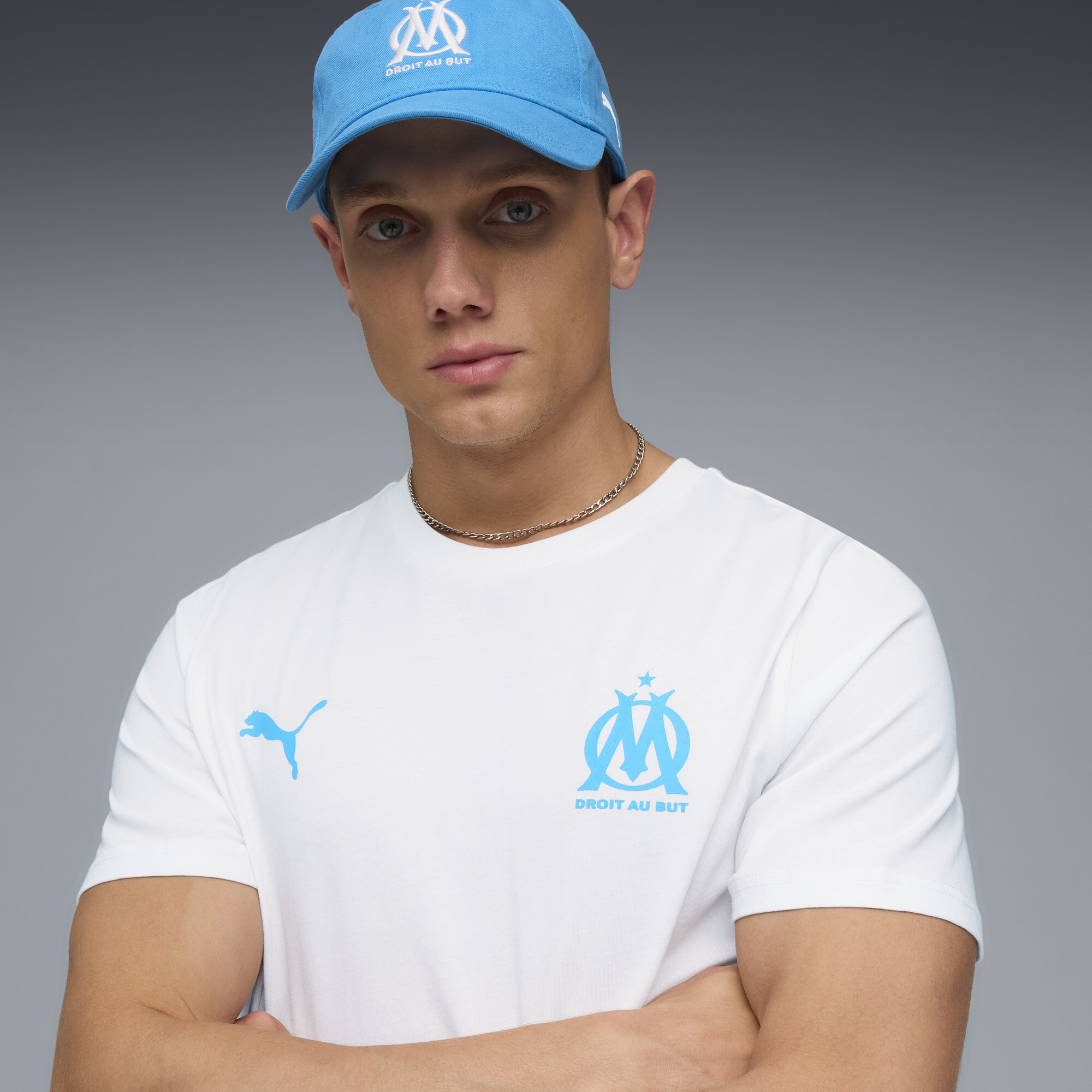 PUMA Olympique de Marseille FtblEssentials T-shirt voor Heren, Blauw/Wit, Maat L thumbnail 5