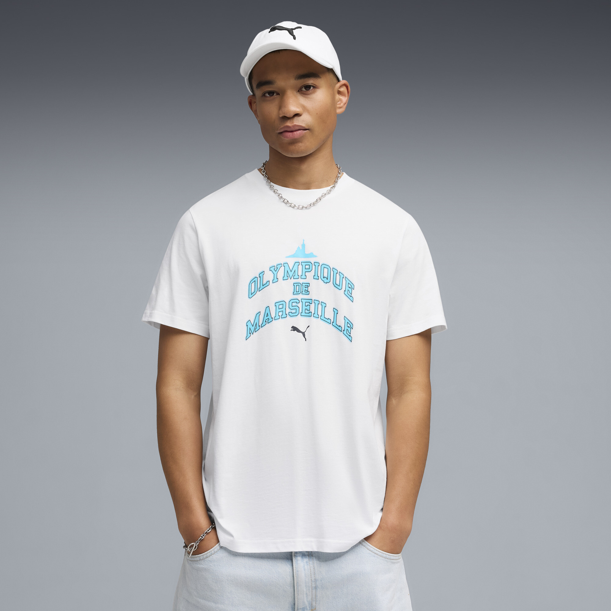 PUMA Olympique de Marseille FtblCulture T-shirt voor Heren, Blauw/Wit, Maat XS thumbnail 4