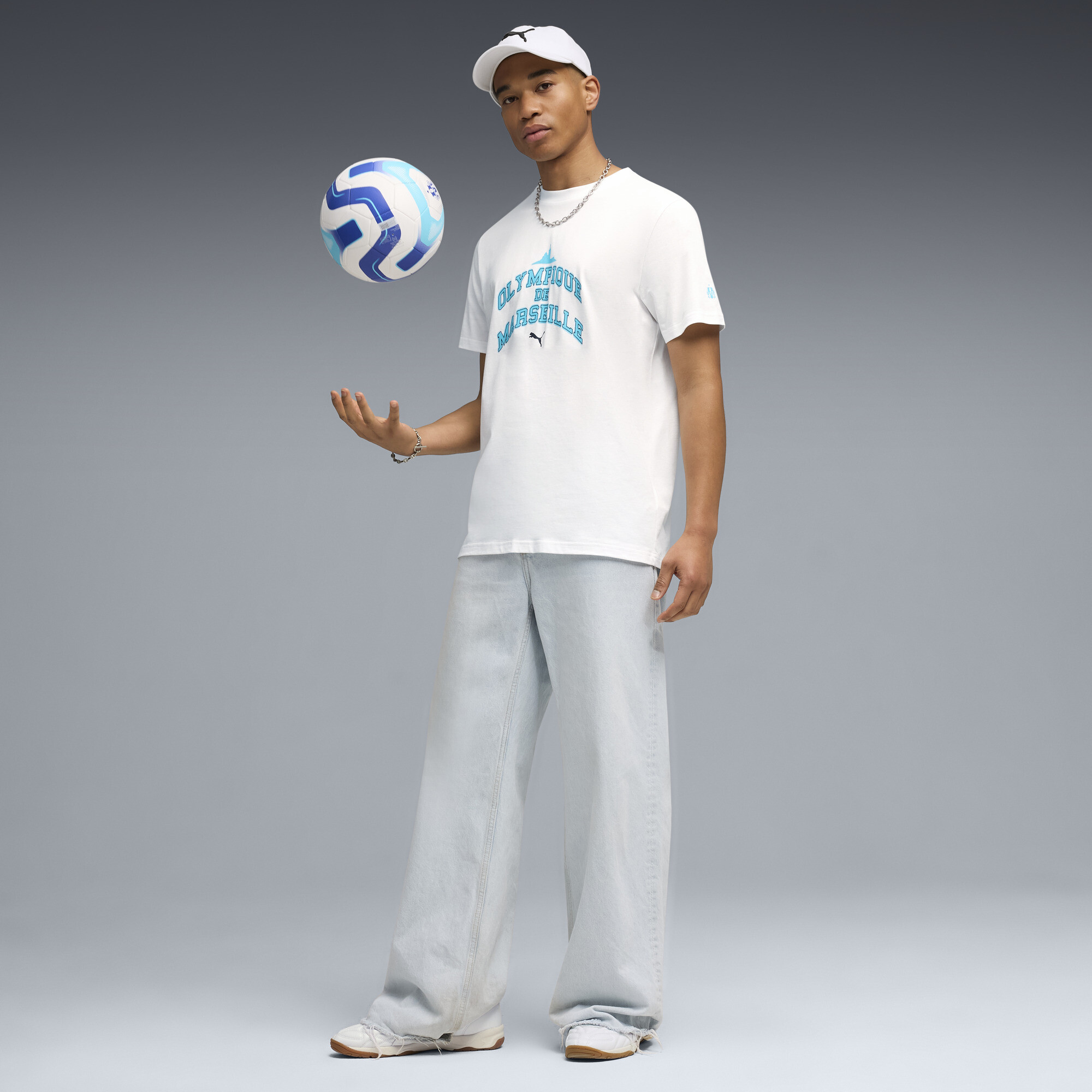 PUMA Olympique de Marseille FtblCulture T-shirt voor Heren, Blauw/Wit, Maat XS thumbnail 2