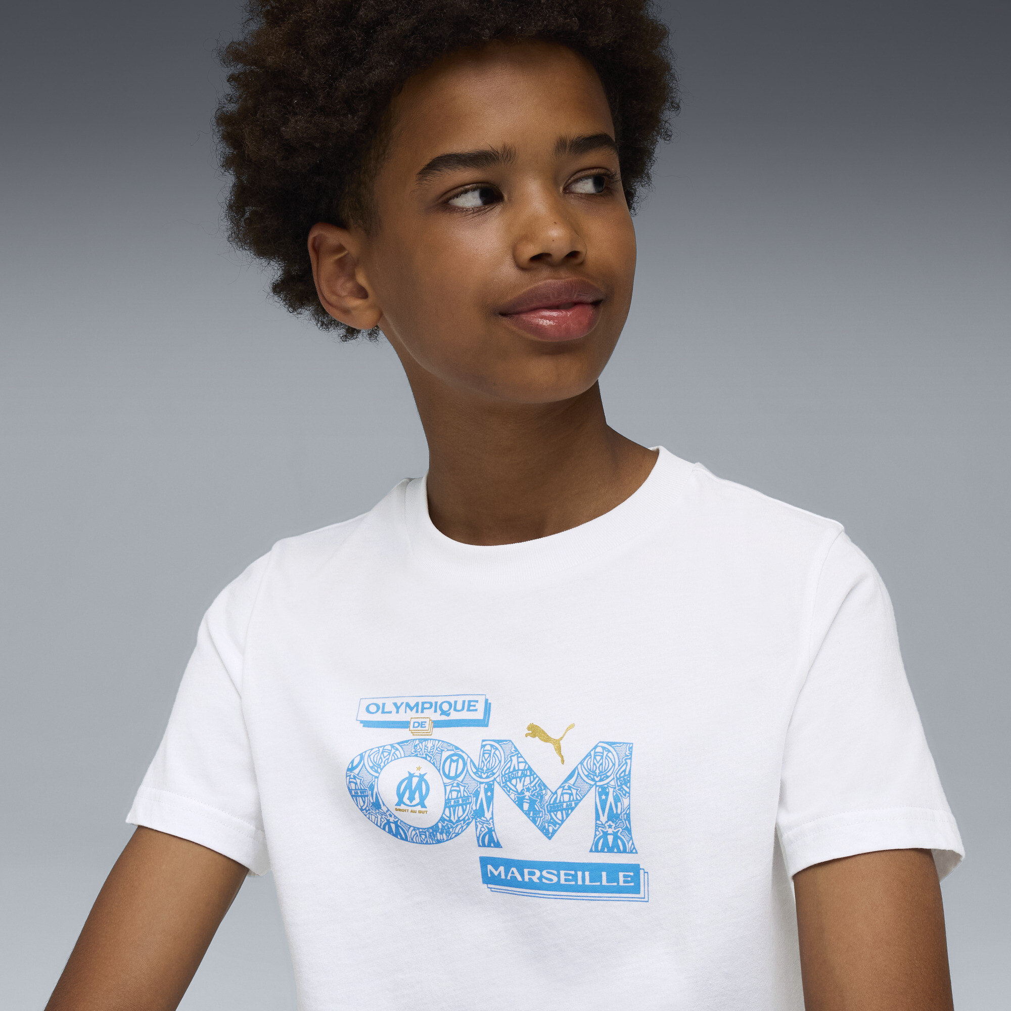 PUMA Olympique de Marseille FtblCulture T-shirt, Blauw/Wit, Maat 15-16Y thumbnail 6
