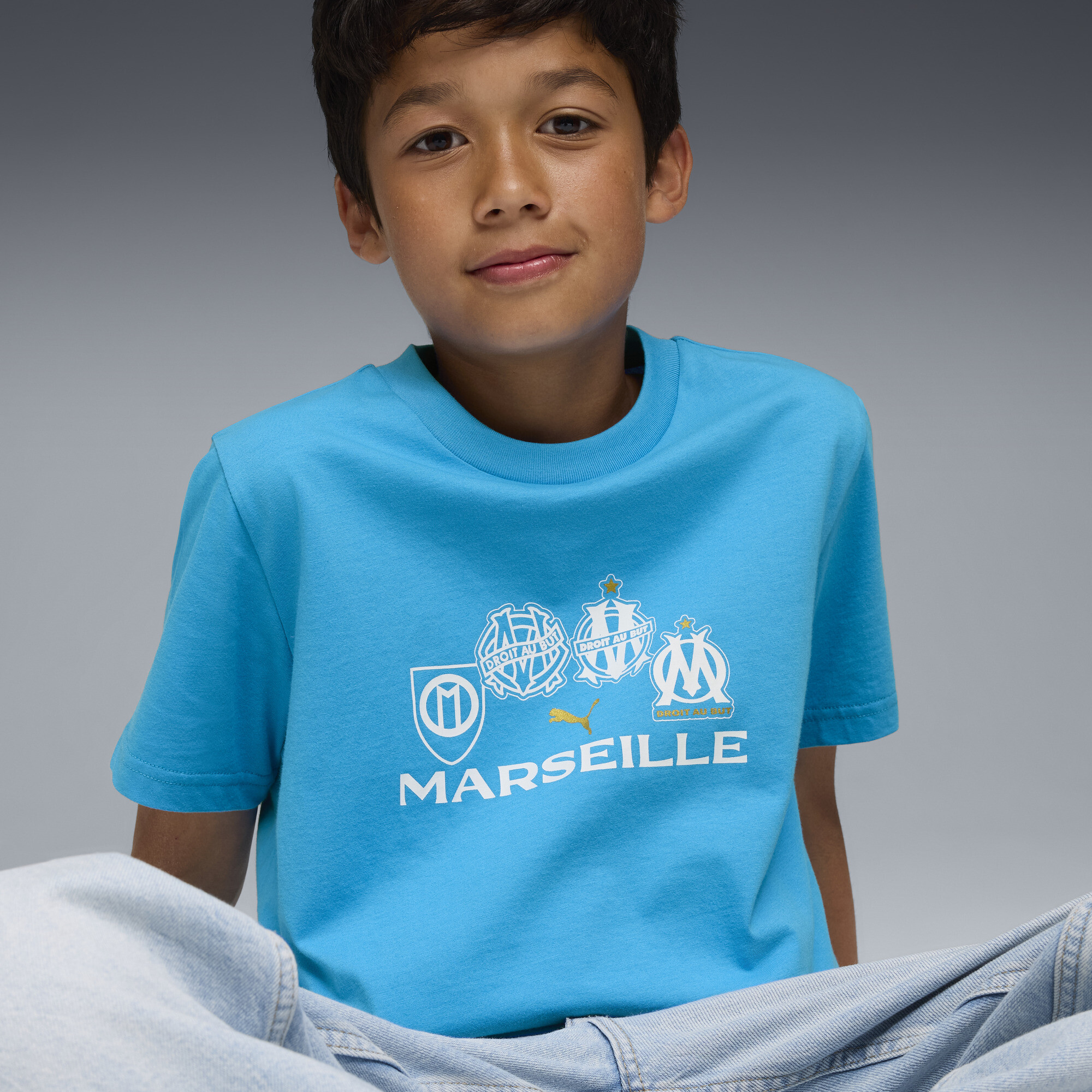 PUMA Olympique de Marseille FtblCulture T-shirt, Blauw/Wit, Maat 15-16Y thumbnail 6