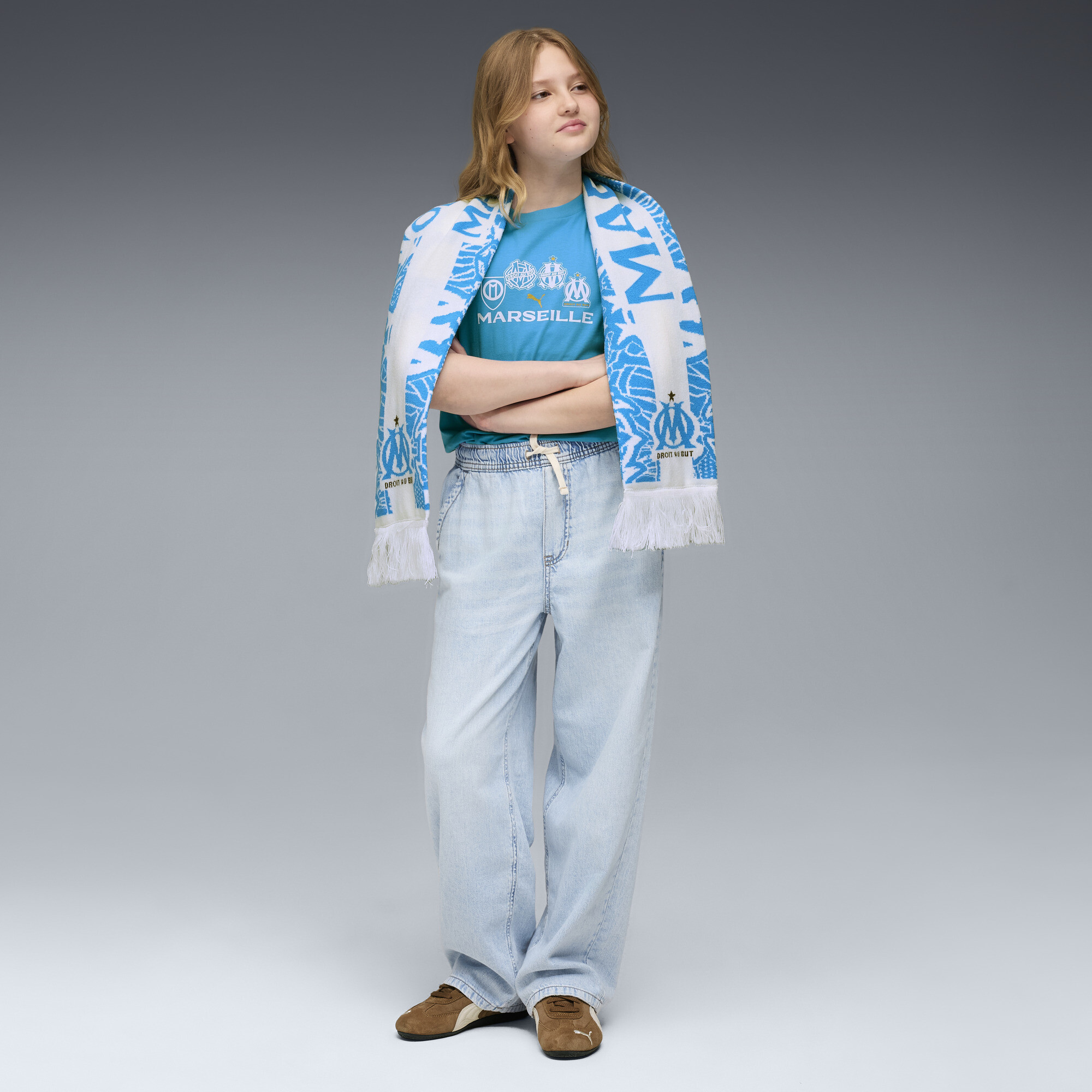 PUMA Olympique de Marseille FtblCulture T-shirt, Blauw/Wit, Maat 15-16Y thumbnail 5