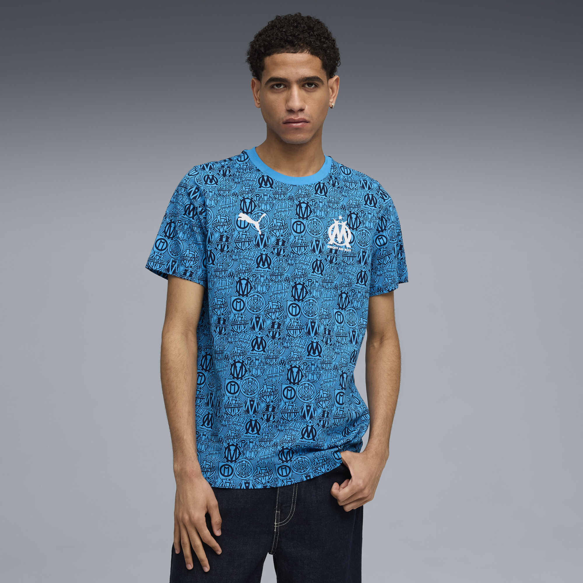 PUMA Olympique de Marseille FtblCulture T-shirt met all-over-print voor Heren, Blauw, Maat XXL thumbnail 4
