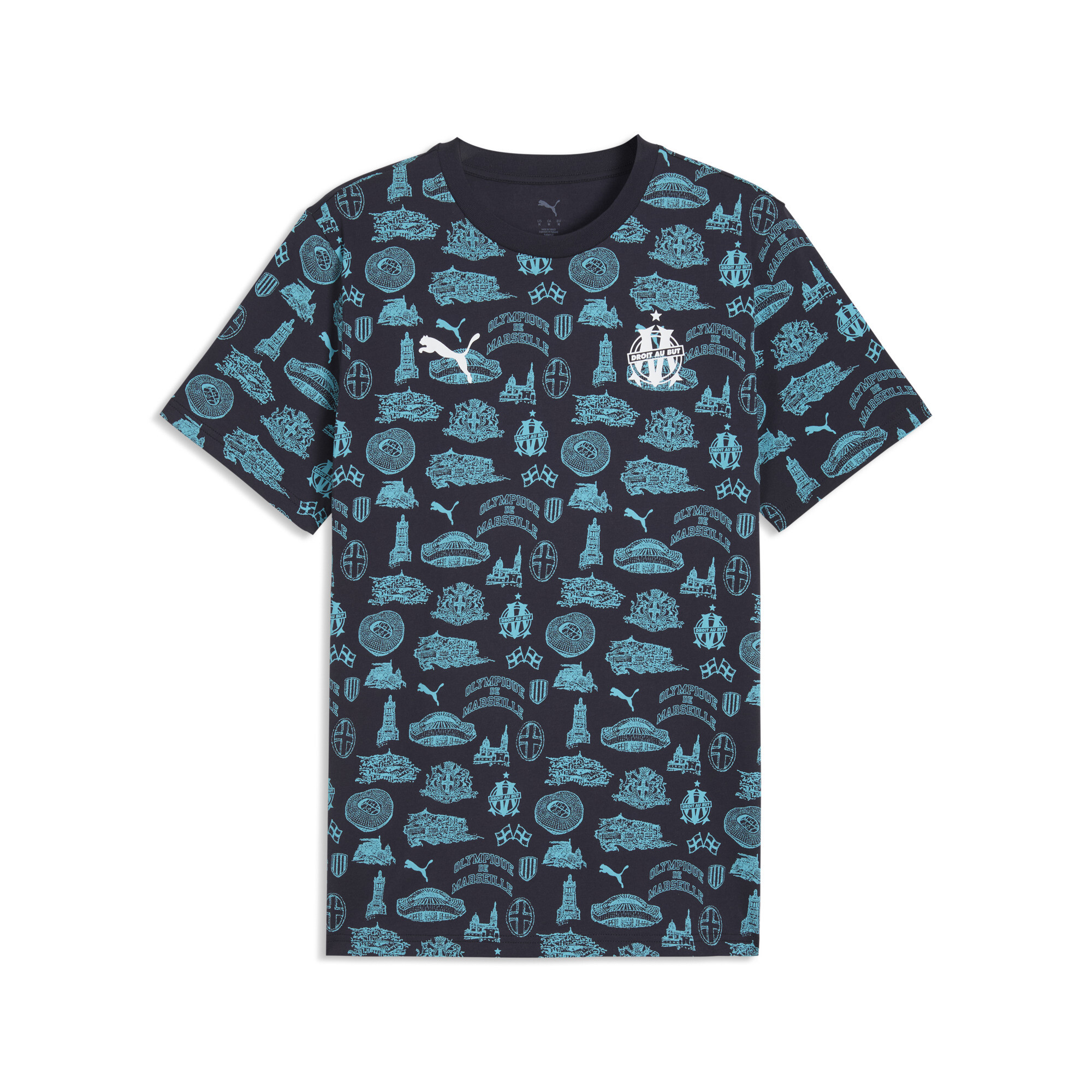 PUMA Olympique de Marseille FtblCulture T-shirt met all-over-print voor Heren, Blauw/Wit, Maat 3XL