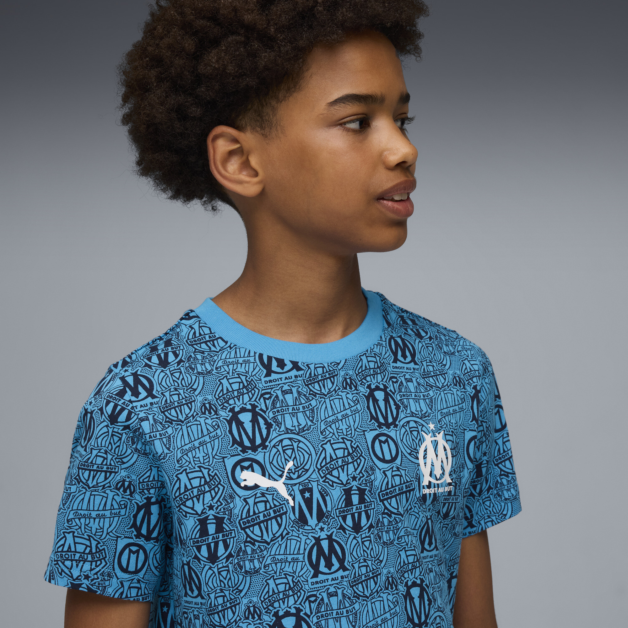 PUMA Olympique de Marseille FtblCulture T-shirt met all-over-print, Blauw, Maat 7-8Y thumbnail 6