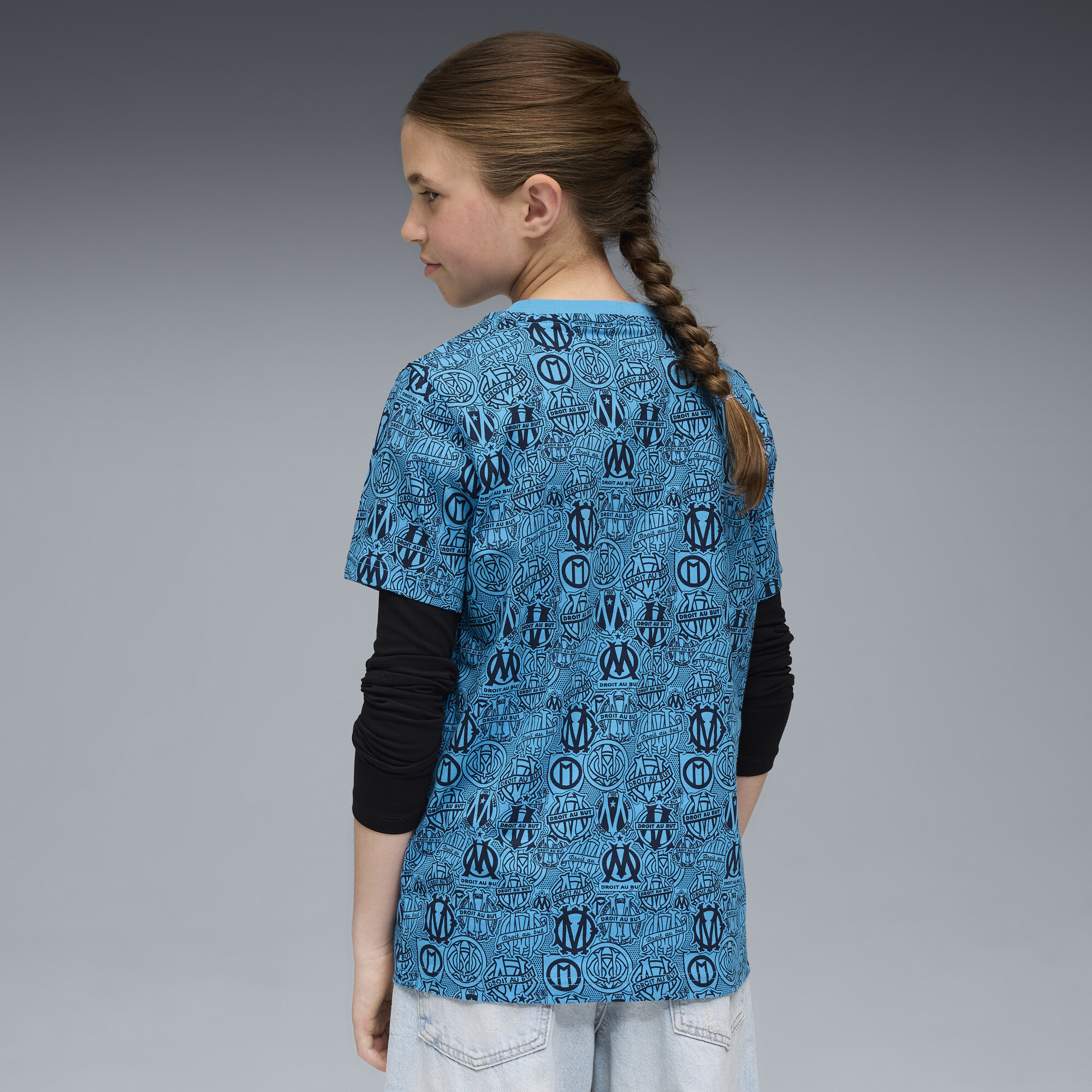 PUMA Olympique de Marseille FtblCulture T-shirt met all-over-print, Blauw, Maat 7-8Y thumbnail 5