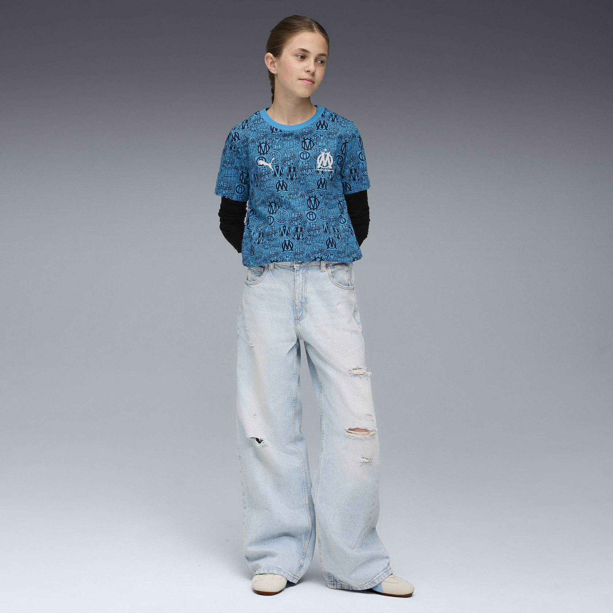 PUMA Olympique de Marseille FtblCulture T-shirt met all-over-print, Blauw, Maat 7-8Y thumbnail 4