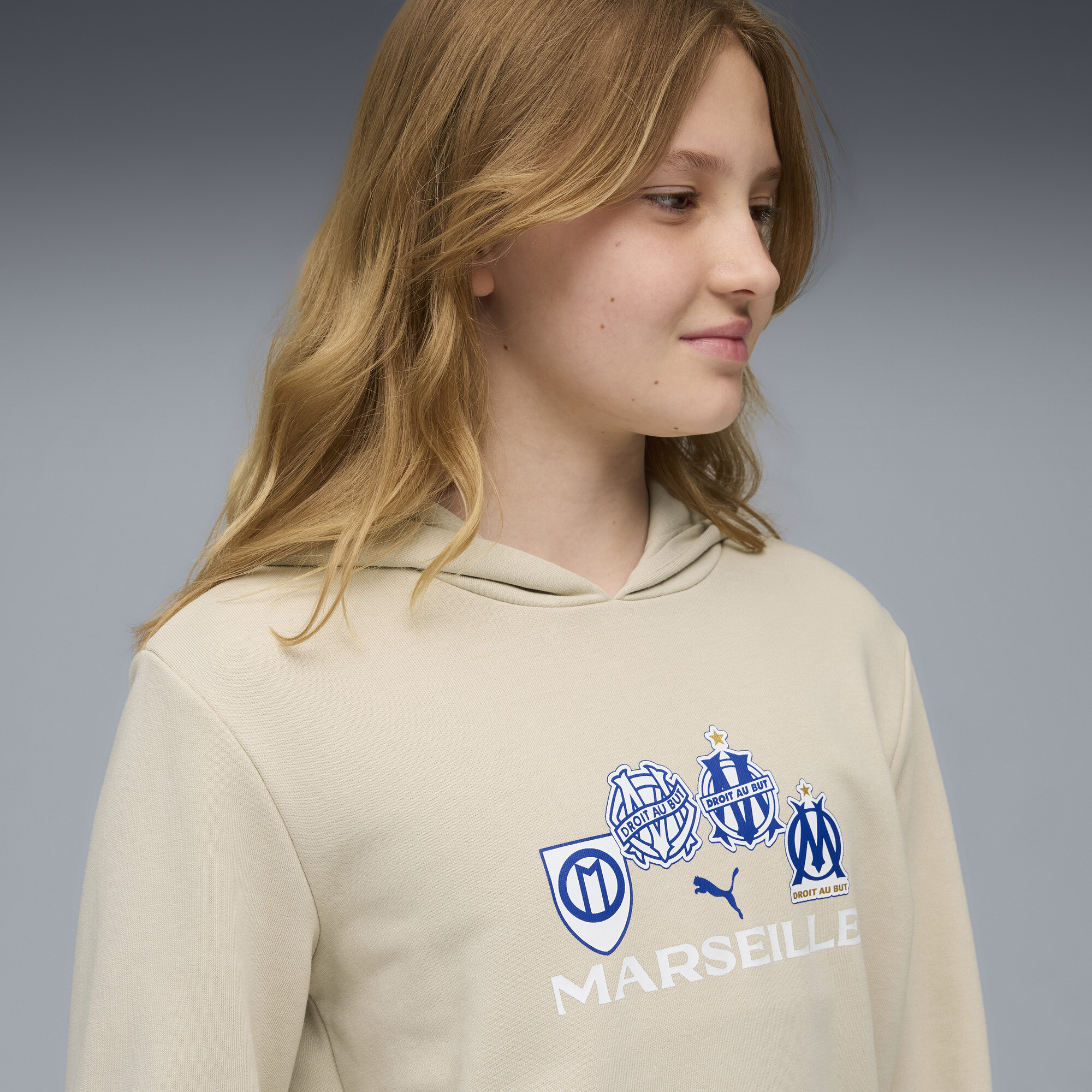 PUMA Olympique de Marseille FtblCulture hoodie, Blauw, Maat 5-6Y thumbnail 6