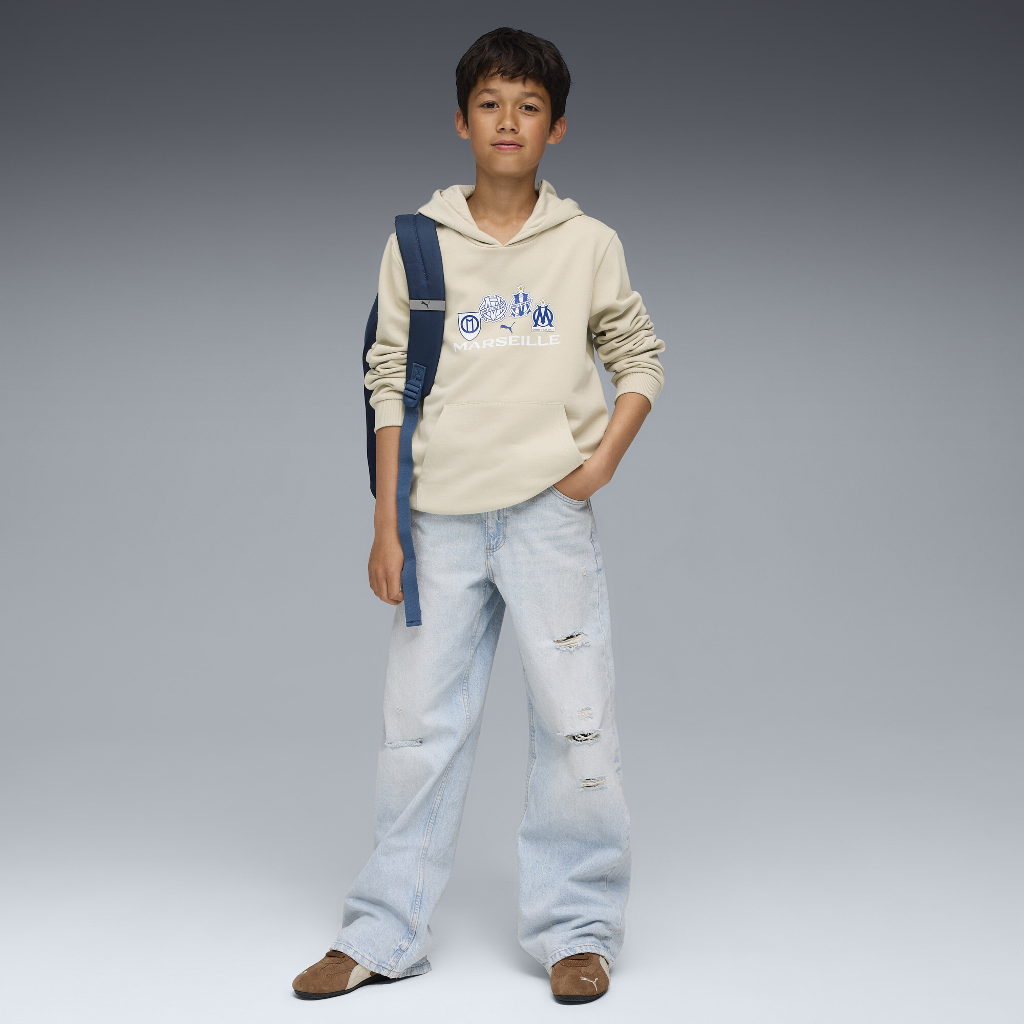 PUMA Olympique de Marseille FtblCulture hoodie, Blauw, Maat 5-6Y thumbnail 5