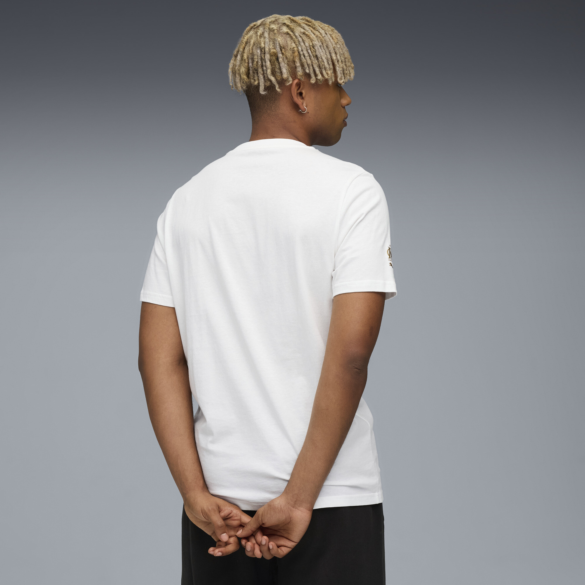 PUMA Olympique de Marseille KING Logo T-shirt voor Heren, Wit/Goud, Maat S thumbnail 3