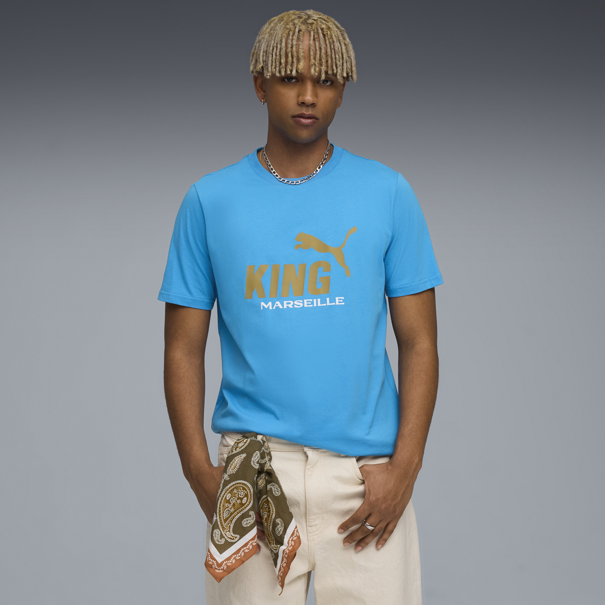 PUMA Olympique de Marseille KING Logo T-shirt voor Heren, Blauw/Goud, Maat S thumbnail 4